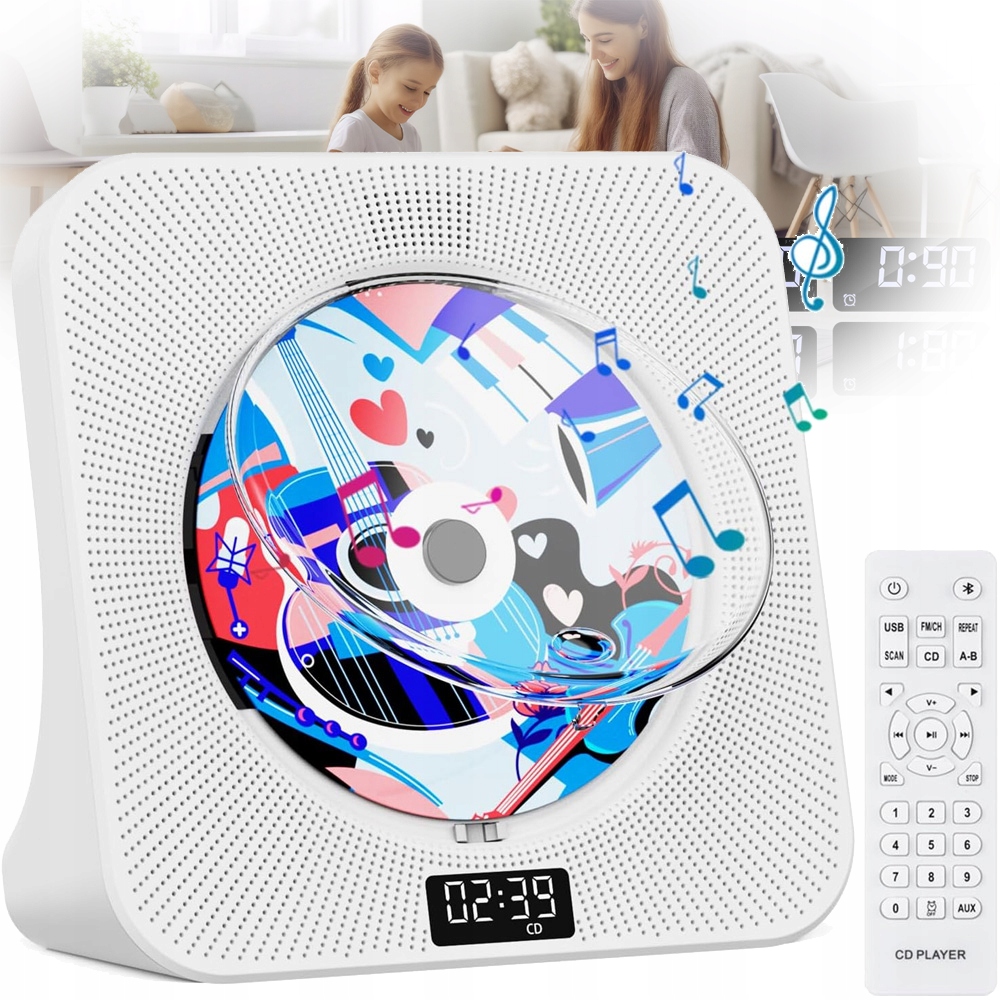 Přenosný CD Přehrávač Bluetooth Reproduktor Dárek Rádio Aux Fm Hifi Usb LCD