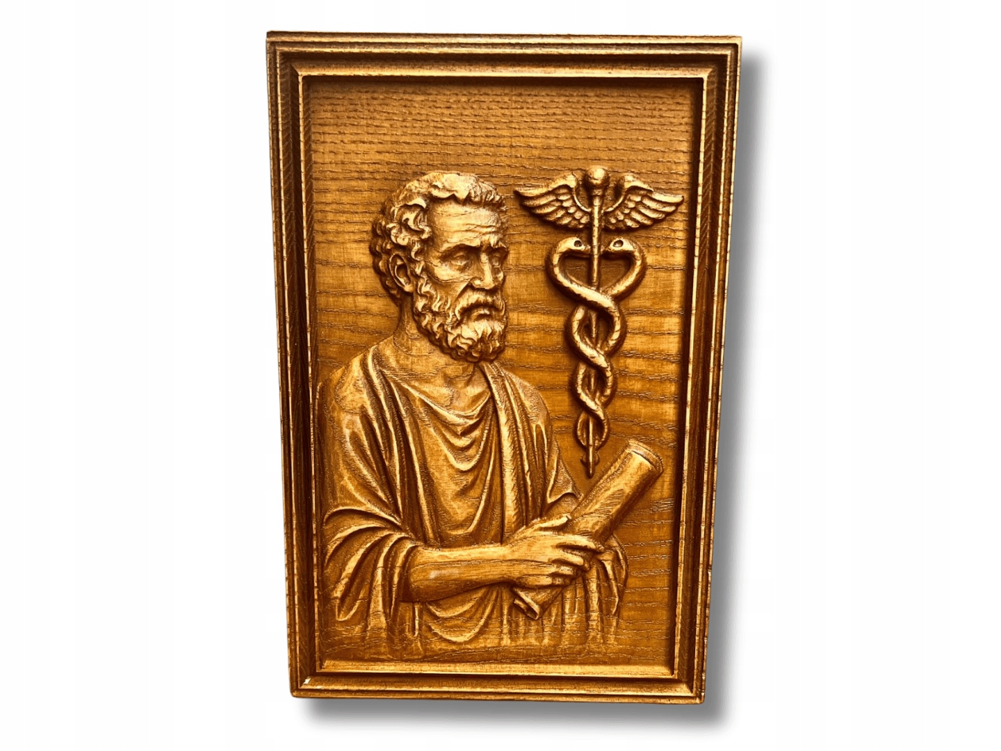 Reliéf Hippokrates s kaduceom – drevený obraz ako darček (25)