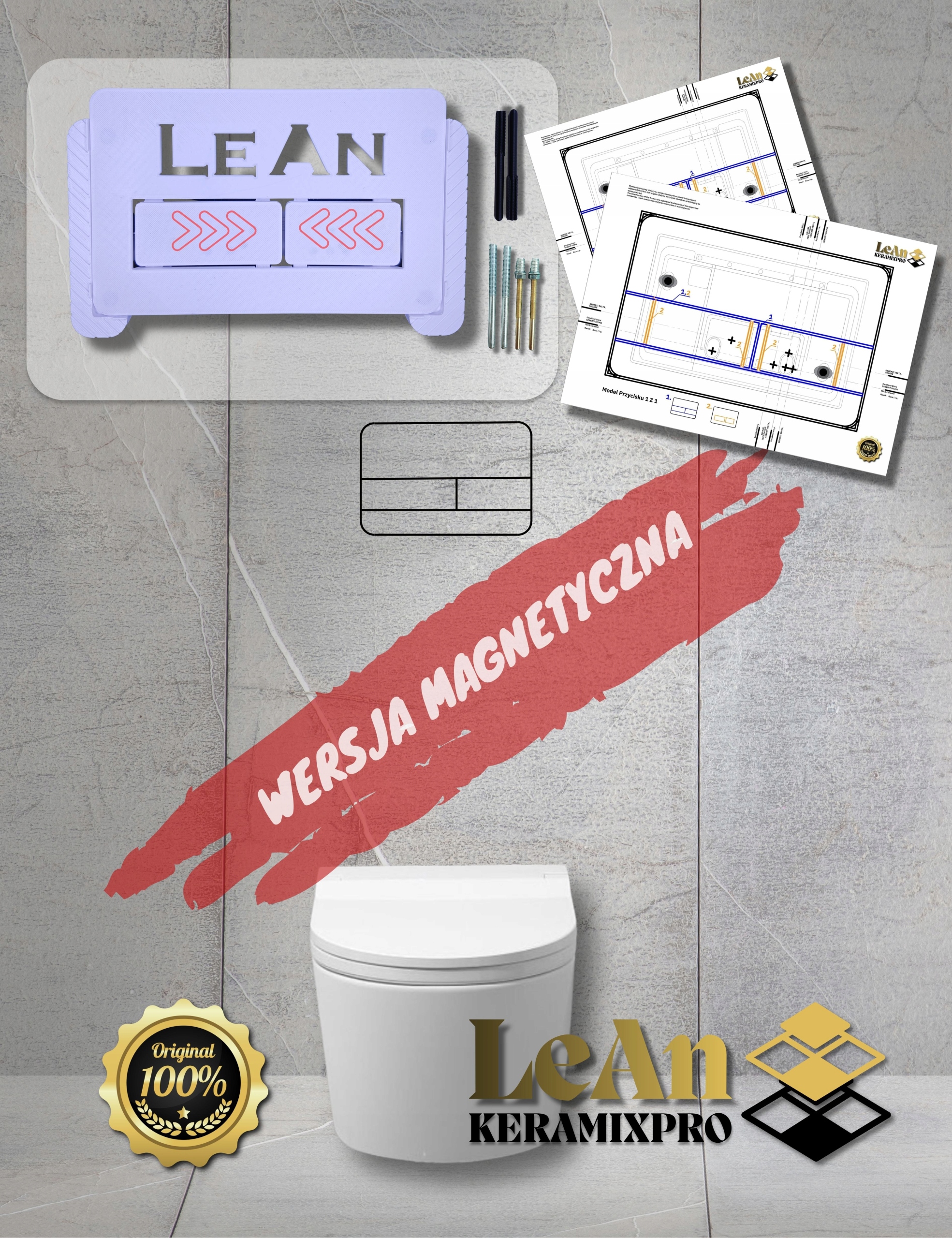 Skryté splachovacie tlačidlo úzkeho magnetického bieleho bez súpravy na vyrezávanie