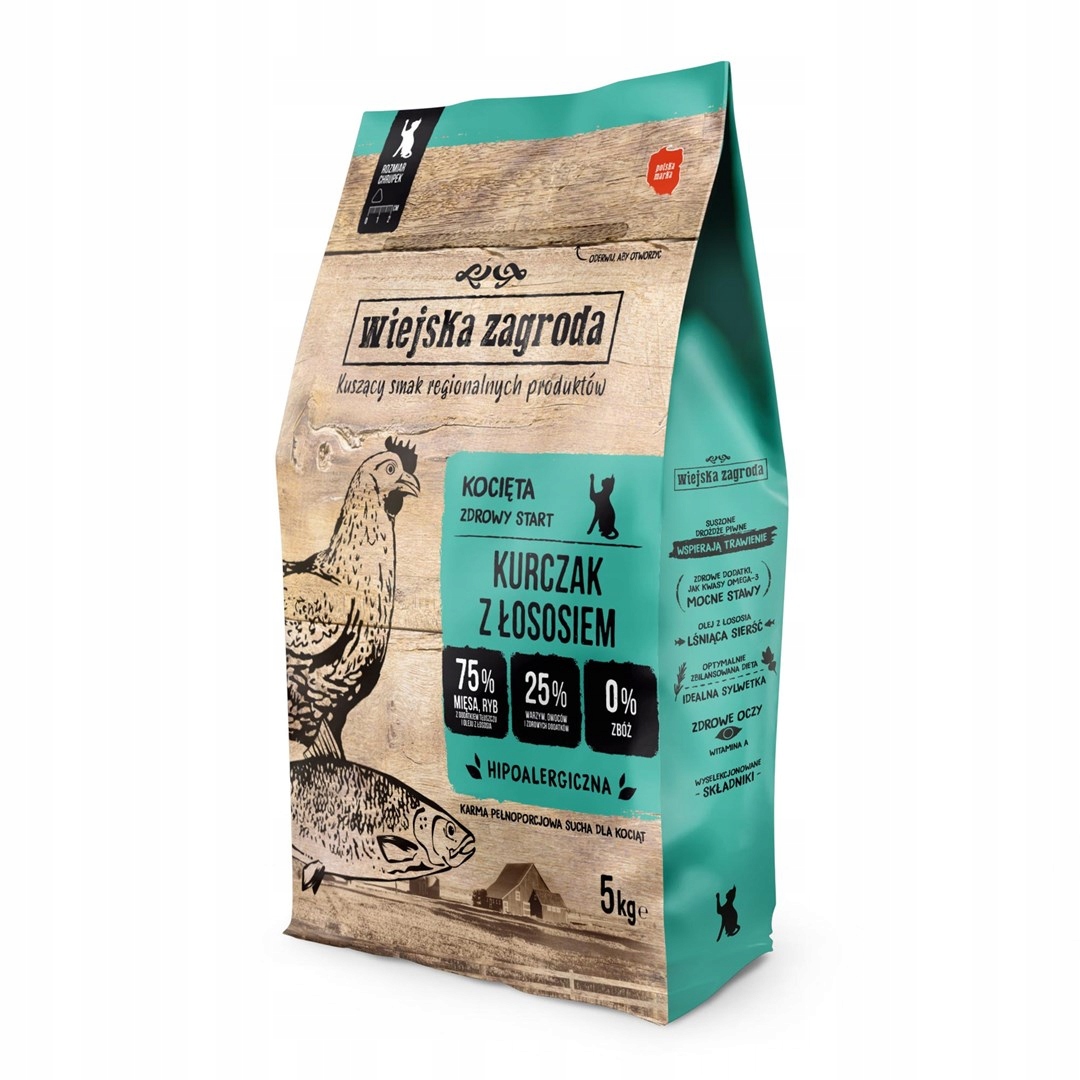 Levně Wiejska Zagroda krmivo pro kočky Kuře s lososem a koťaty 5 kg