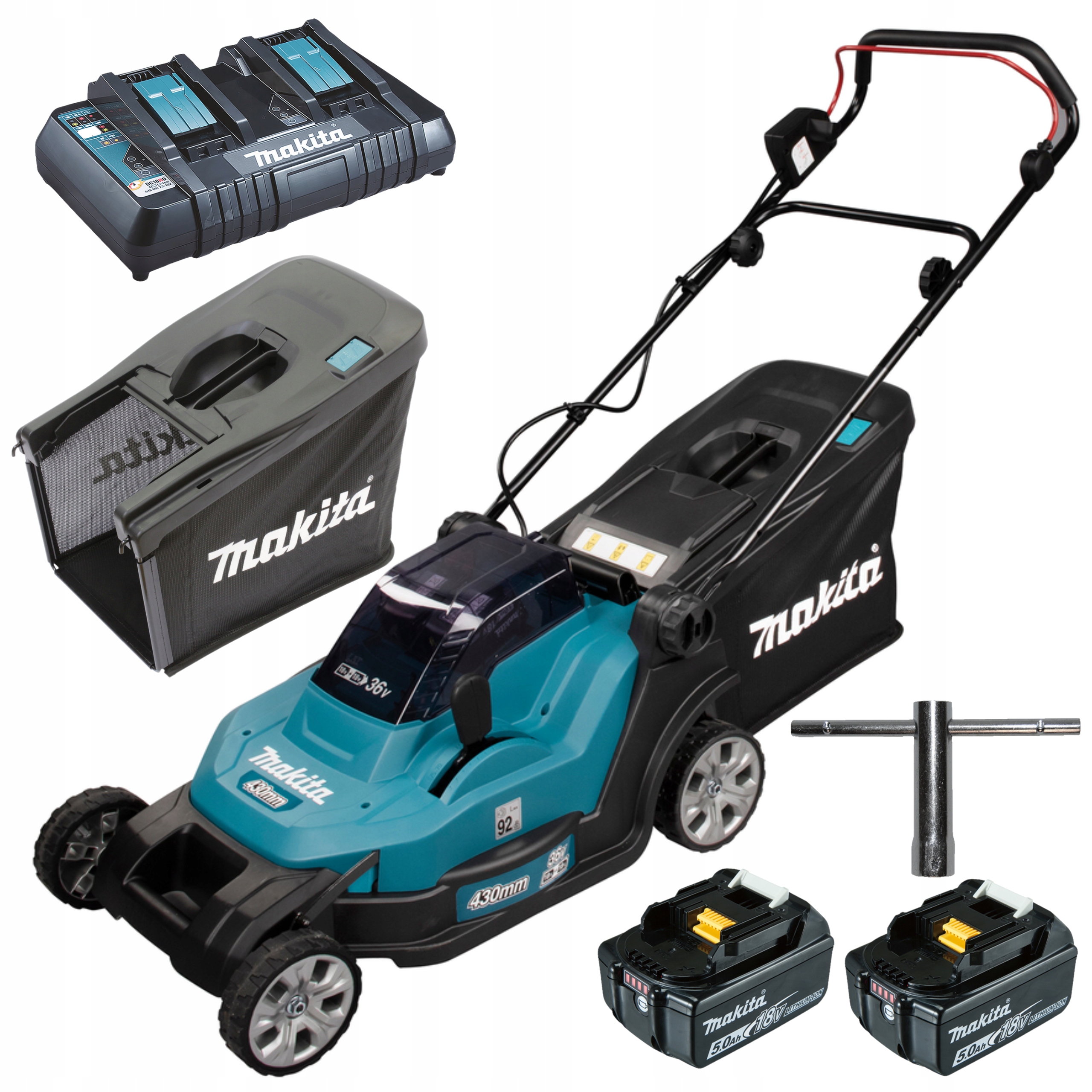 Makita DLM432PT2 Kosiarka Akumulatorowa 2x18V 43CM 16,8KG 40L 20-75MM