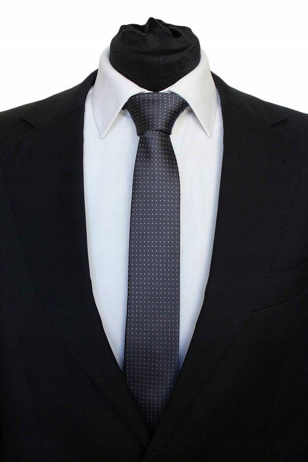 WĄSKI KRAWAT SLIM 6 cm SZARY W KROPKI Marka Tissino