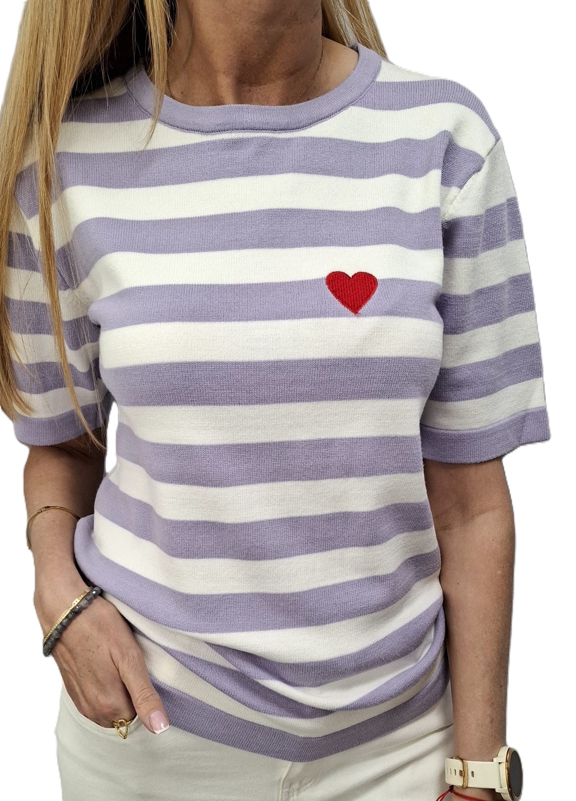 Yarn Premium Svetr Bluza Fialová Bílé Srdíčko Novinka