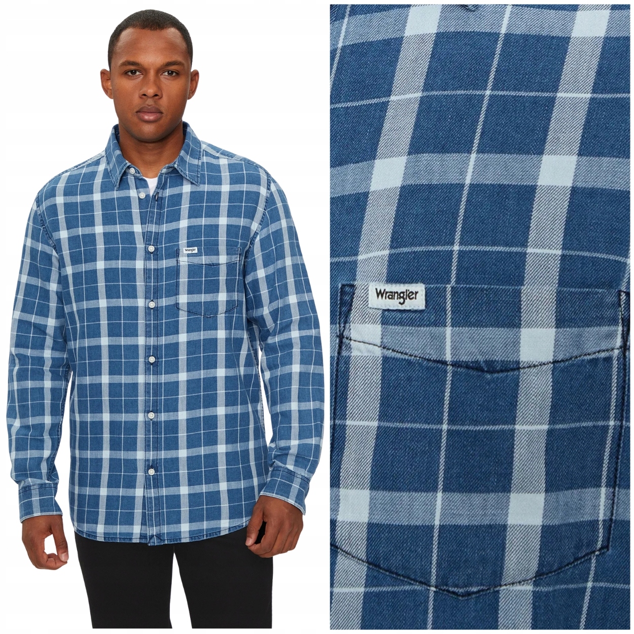 Wrangler 1 Pkt Shirt Blue Indigo bavlněná kostkovaná košile Regular Fit M