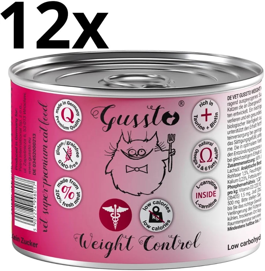 Gussto Weight Control 12x 200g lekkostrawna karma mokra dla kota Smakowita