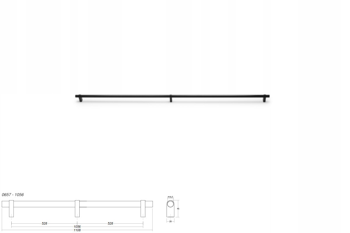 Nábytková úchytka Viefe Nobb 0657 rozteč 1056, délka 1108, černý výbrus