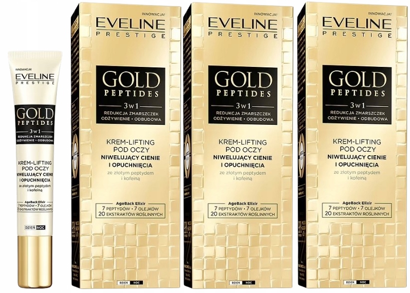 3 x Eveline Gold Peptides Krém-Lifting pod oči Redukuje tmavé kruhy pod očima