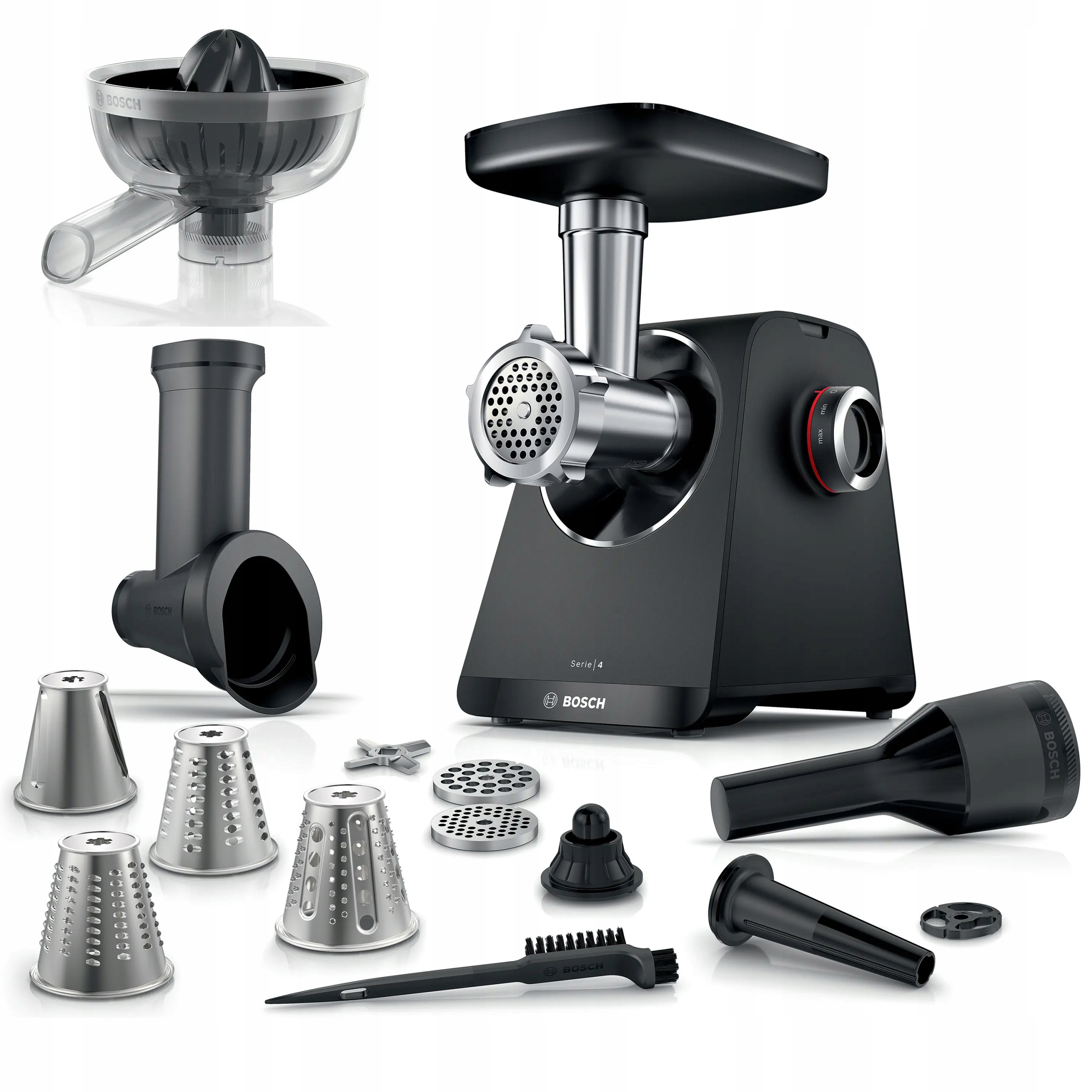 Mlýnek na maso Bosch MFWS450B Kráječ Odšťavňovač Plnička 3 Sitka