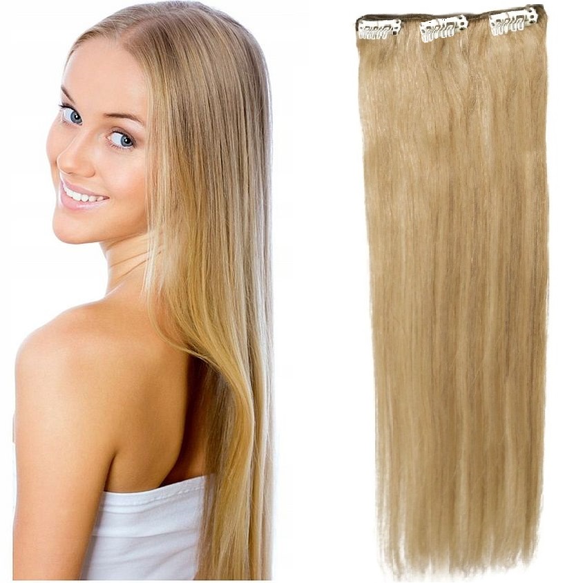 Clip-in Příčesek Do Vlasů 100% Přírodní 40 CM Páska 3 Sponky blond 16