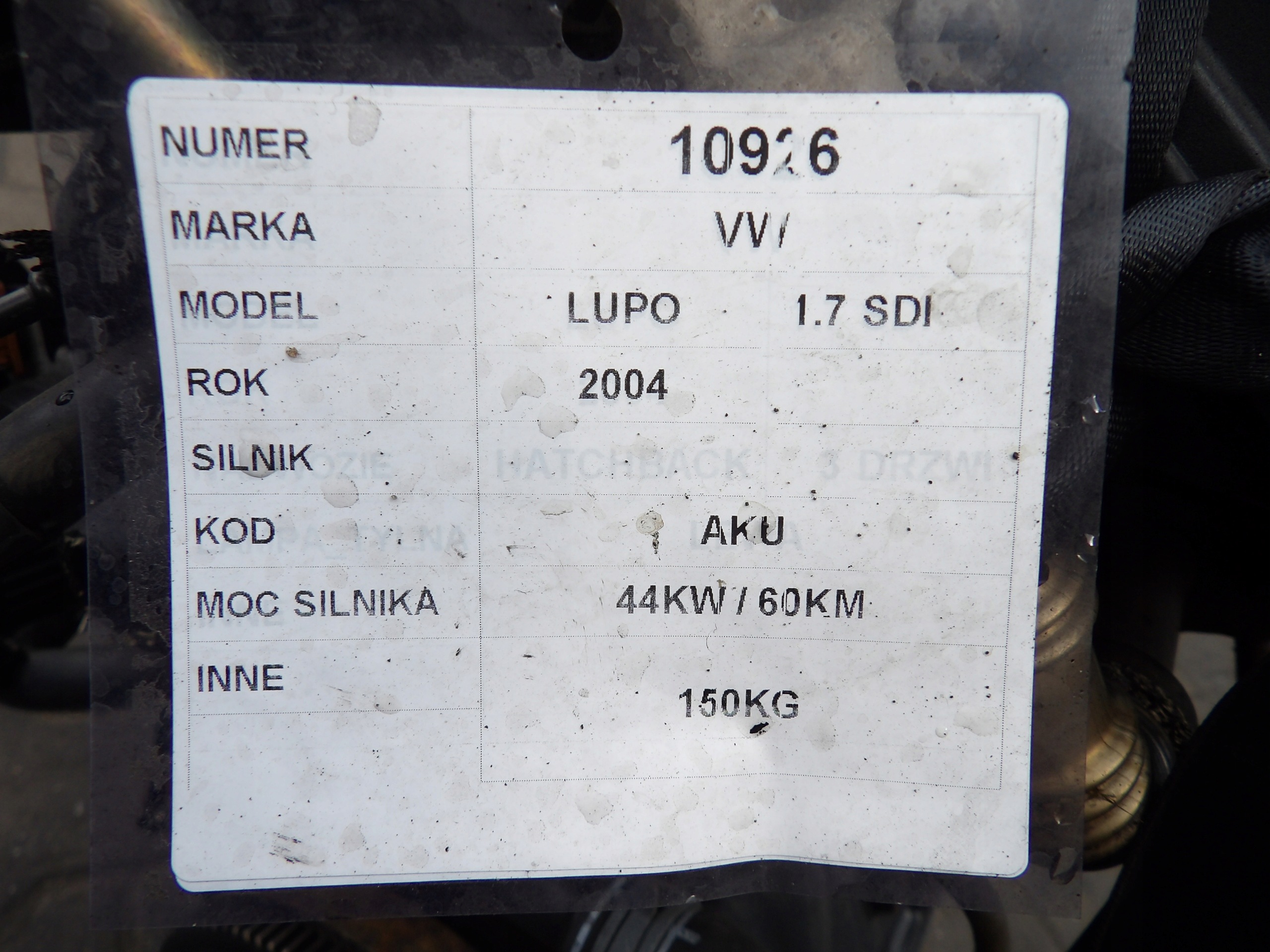 VW Lupo 1,7 SDI - 60km engine complete
