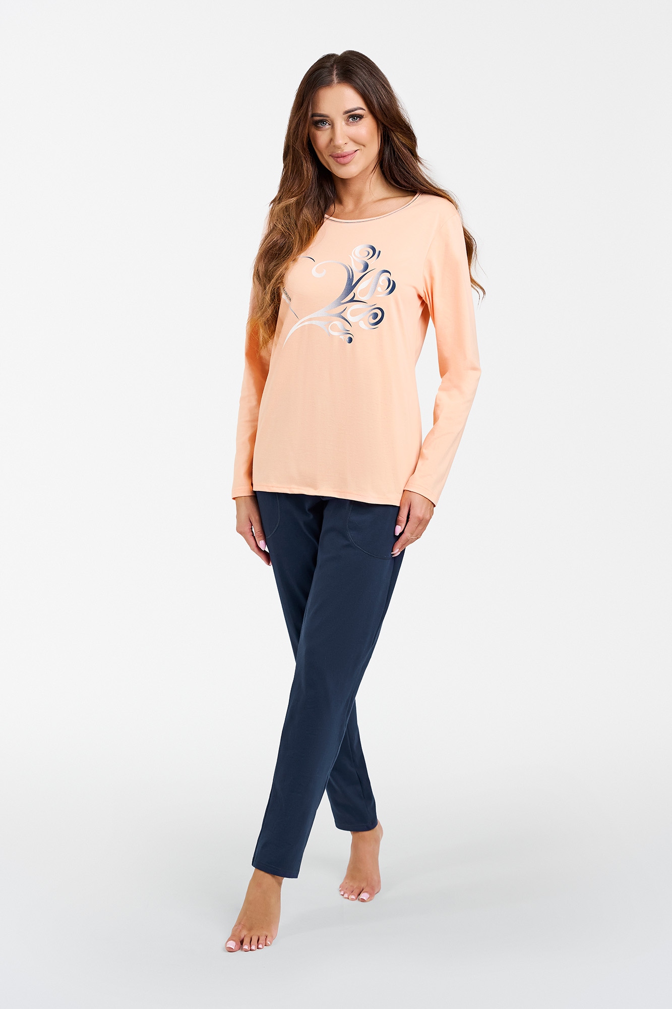 Dámské pyžamo Arietta s dlouhým rukávem a dlouhými kalhotami s lososem Italian Fashion