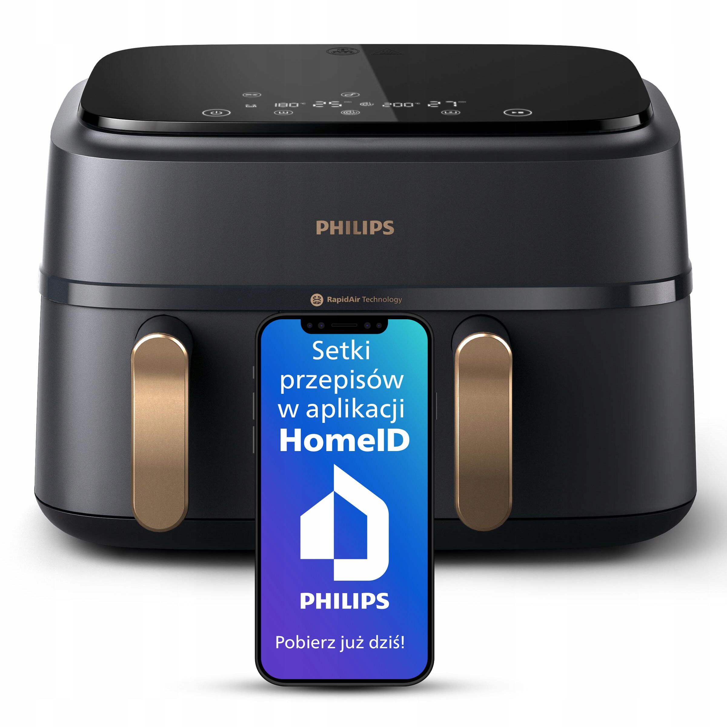 Frytkownica beztłuszczowa dwukomorowa Philips Ovi Air fryer 9l NA352/00