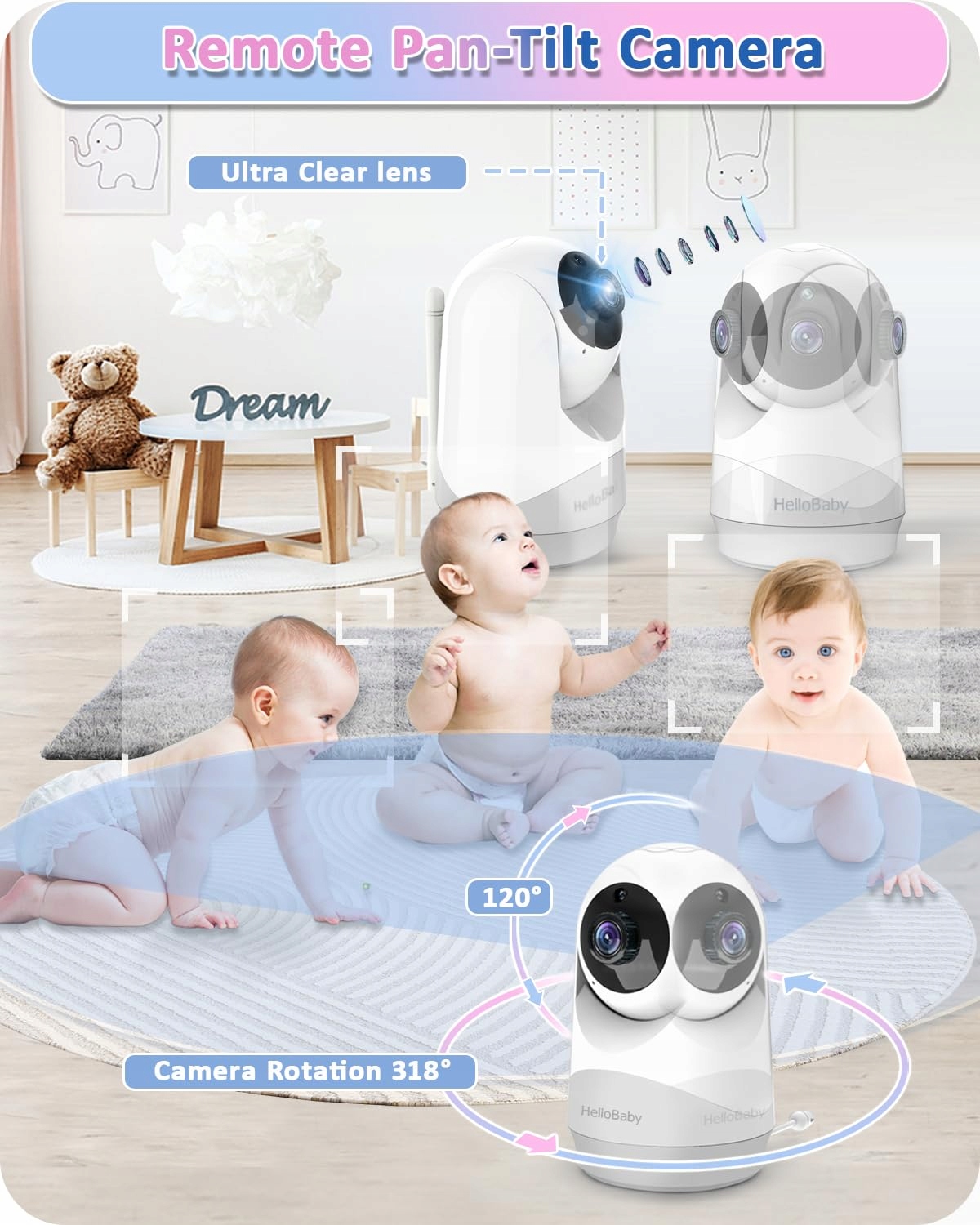 HELLOBABY Monitor Dla Niemowląt Kamera 29h Bateria 2-Way Audio — miniatura 6
