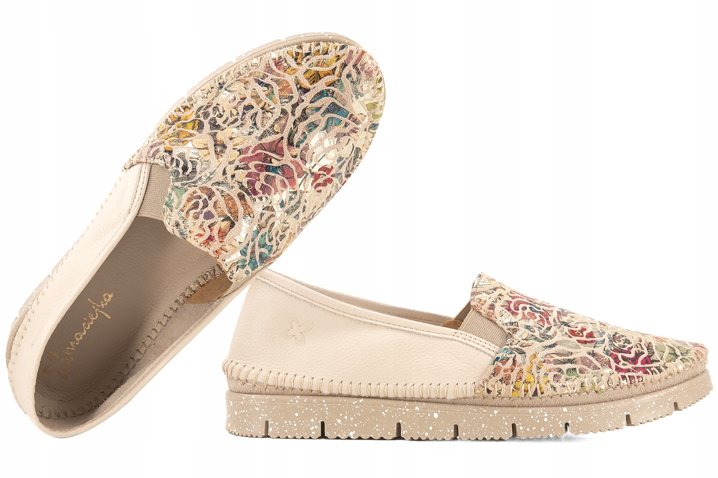 Maciejka 03512-67 Dámské Polobotky Espadrilky Mokasíny Kůže 38 béžová květy