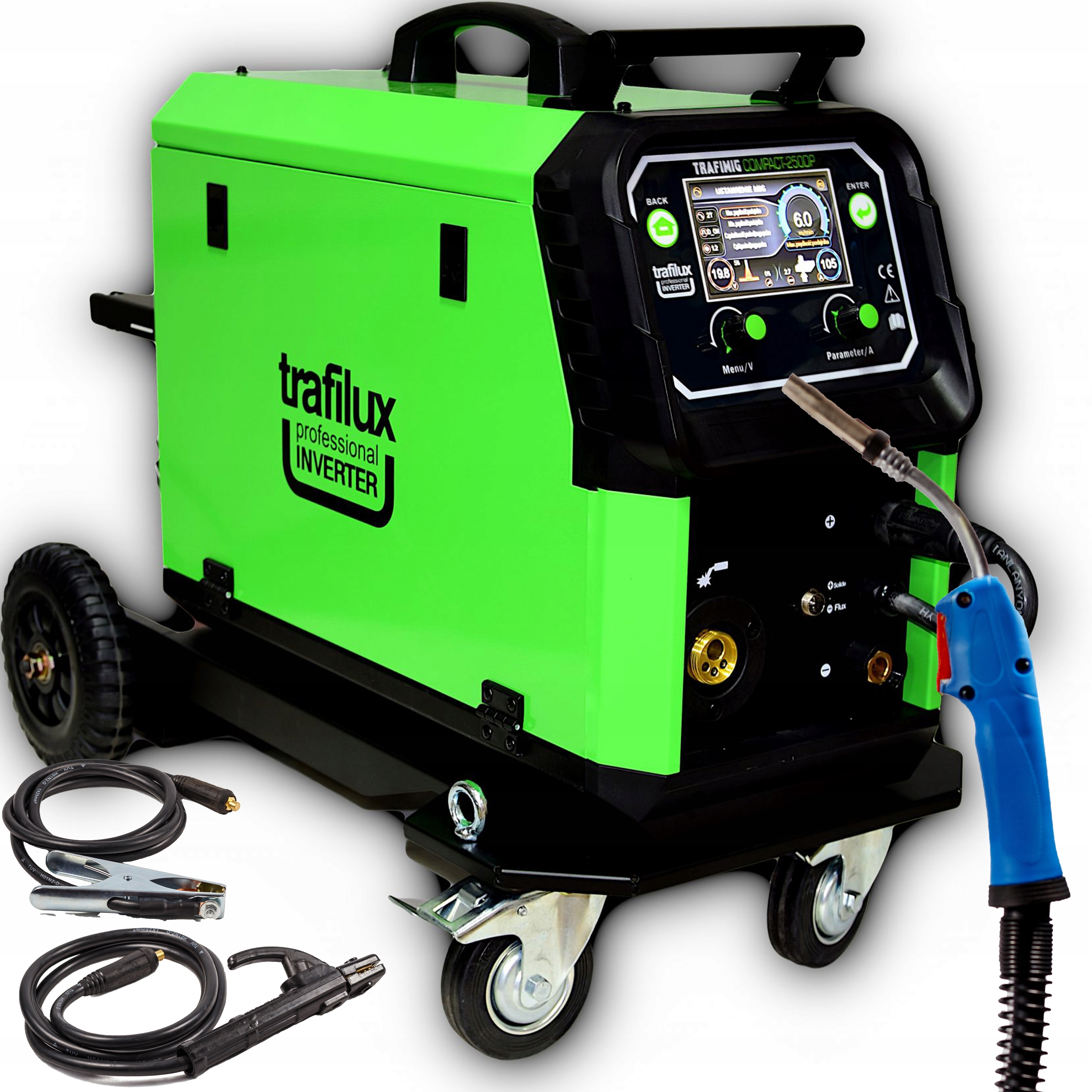 Półautomat spawalniczy Trafilux Trafimig 250 Dual Puls Compact na tle czarnego tła