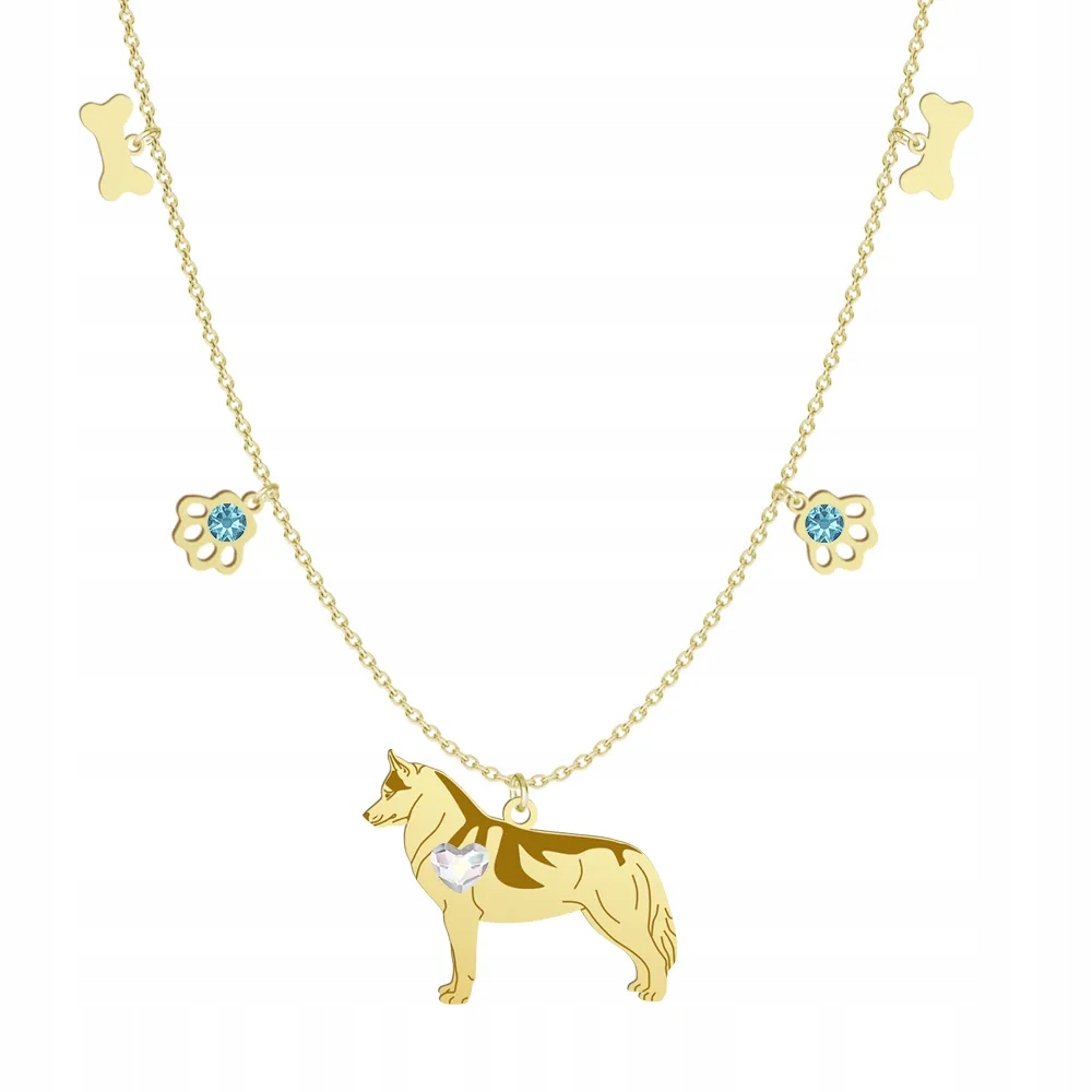 Zlatý náhrdelník se psem Sibiřský husky 925 Dárek Gravírování Dedikace Bonus