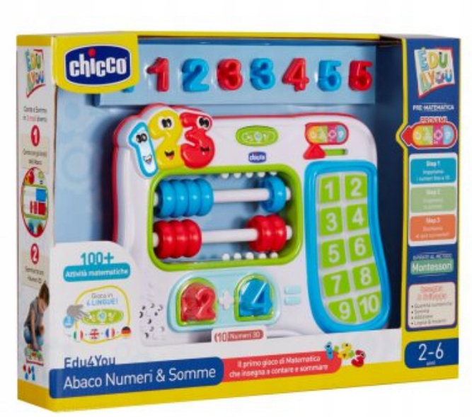 Interaktywne Liczydło Chicco 4 Języki Mówi Świeci Baterie 3 x AAA 1,5 V W zestawie