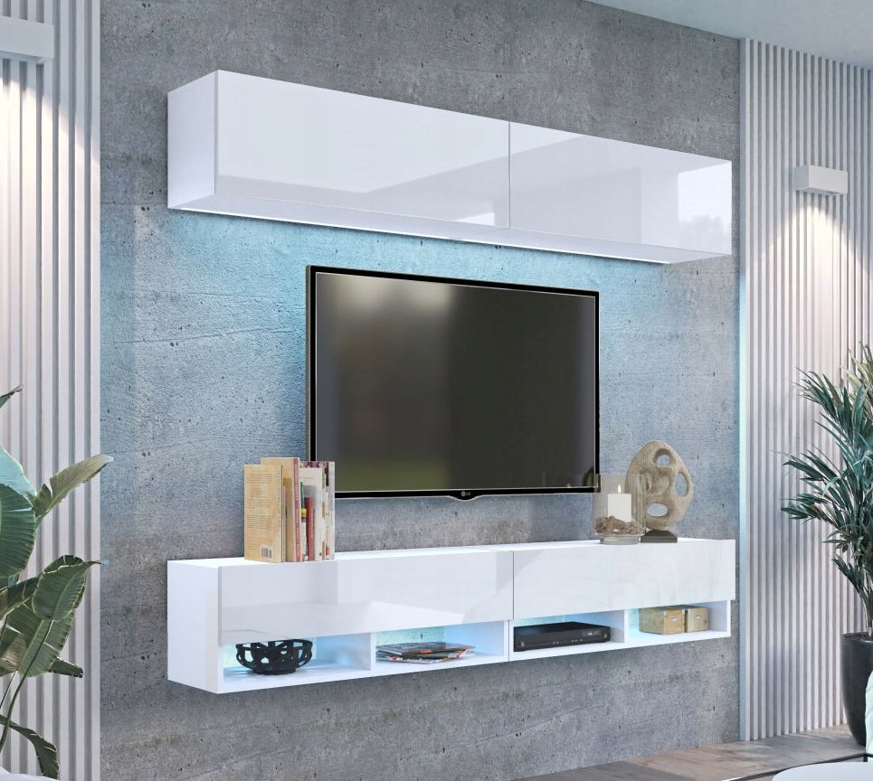 Meblościanka szafki RTV biały połysk QUAD