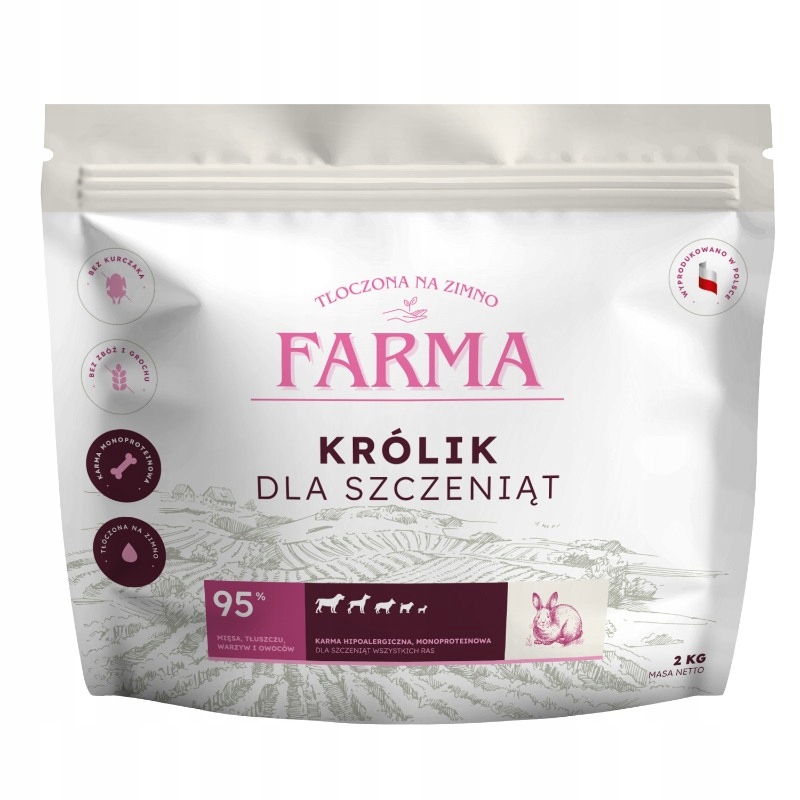 Farma Królik dla szczeniąt 2kg hipoalergiczna karma tłoczona na zimno