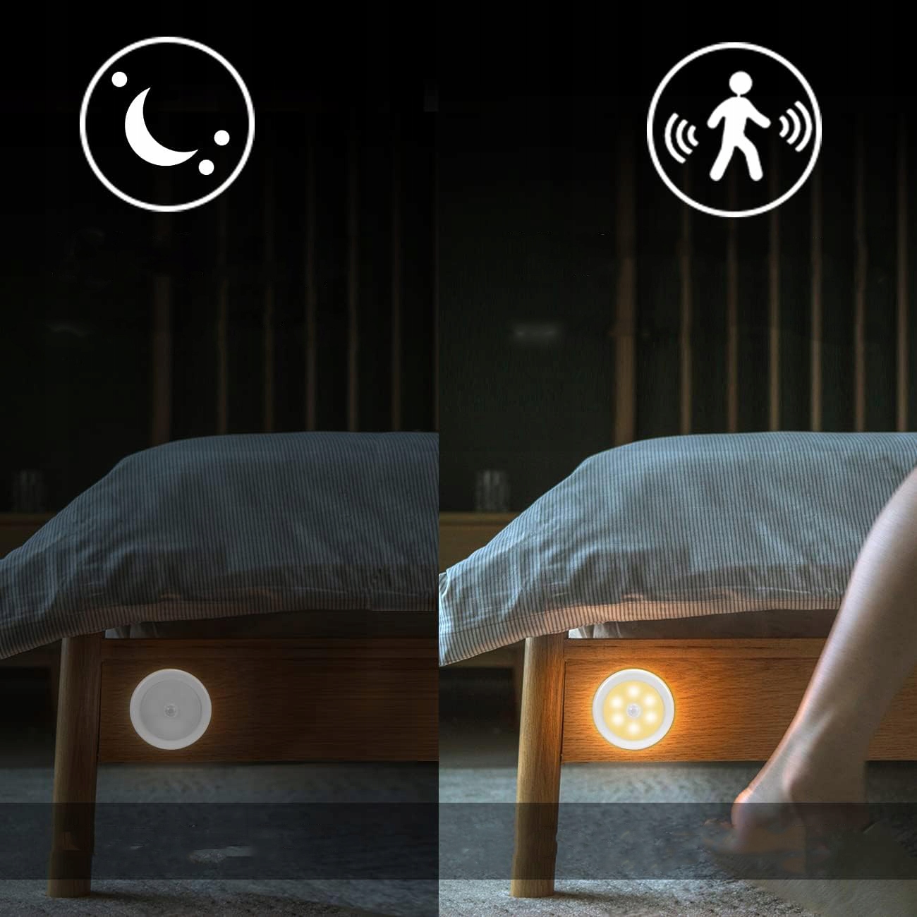 LAMPKA LED LAMPEK SCHODOWE Z CZUJNIK RUCHU NOCNA BEZPRZEWODOWA 3 SZT Moc 3 W