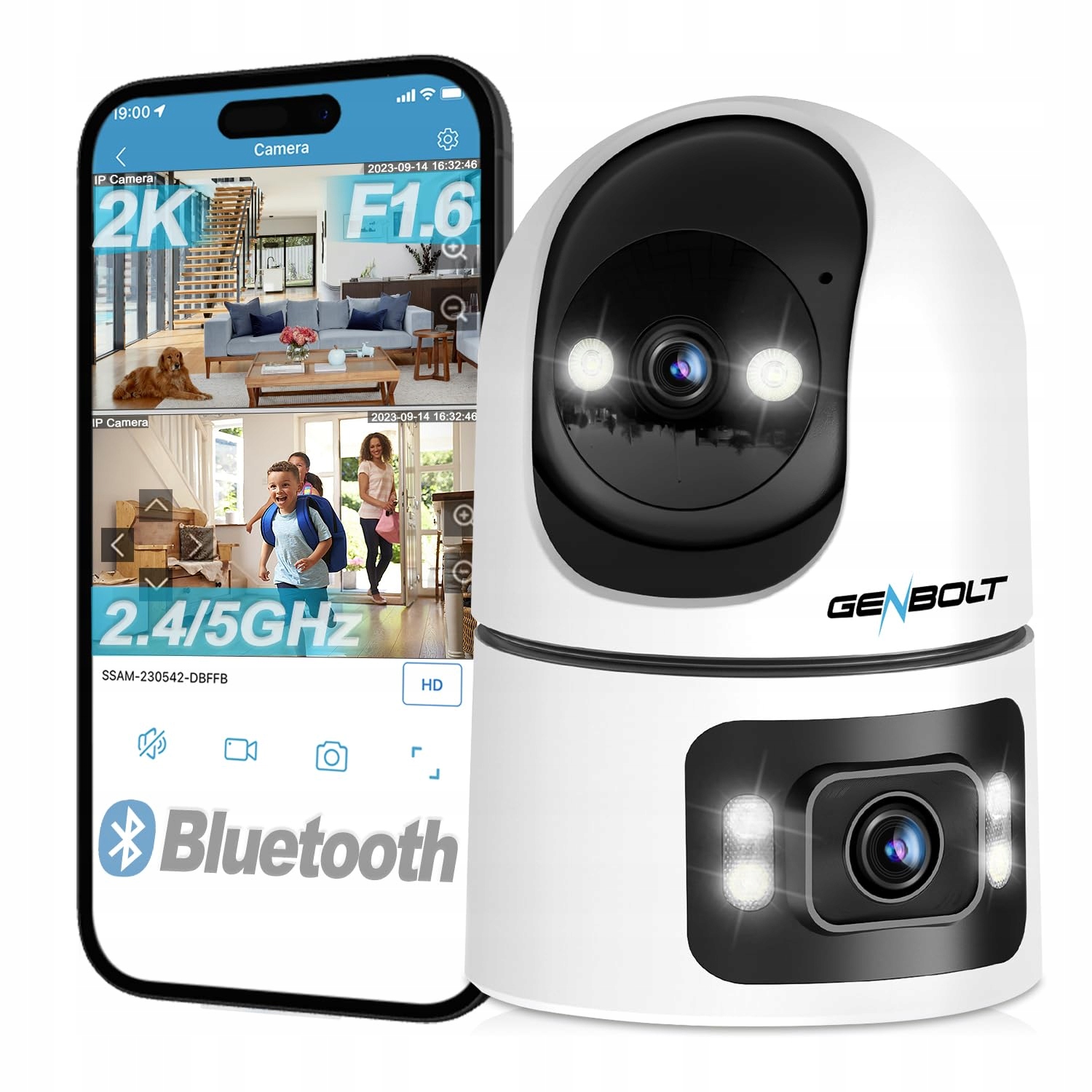 Genbolt Kamera WiFi 360° Podwójny Obiektyw Ip Cctv