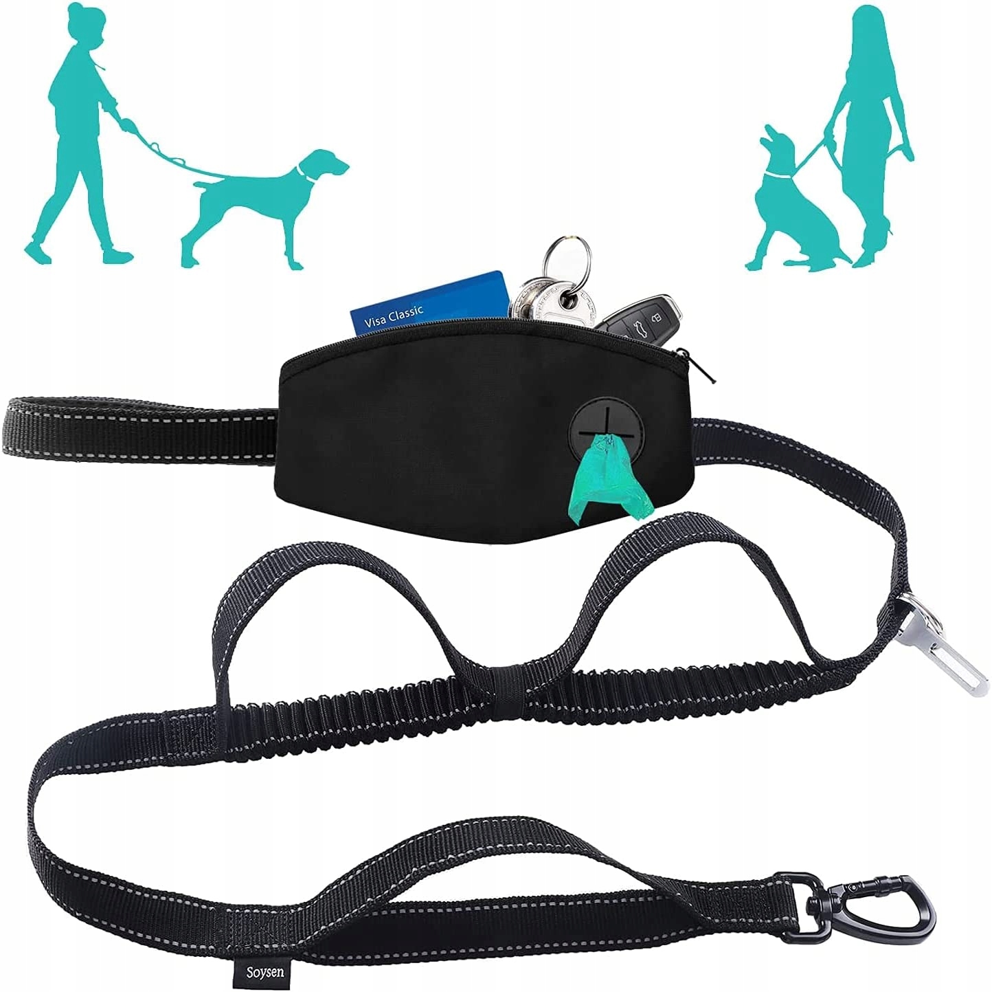 

Smycz Dla Psa Z Kieszenia Pas Samochodowy Bungee