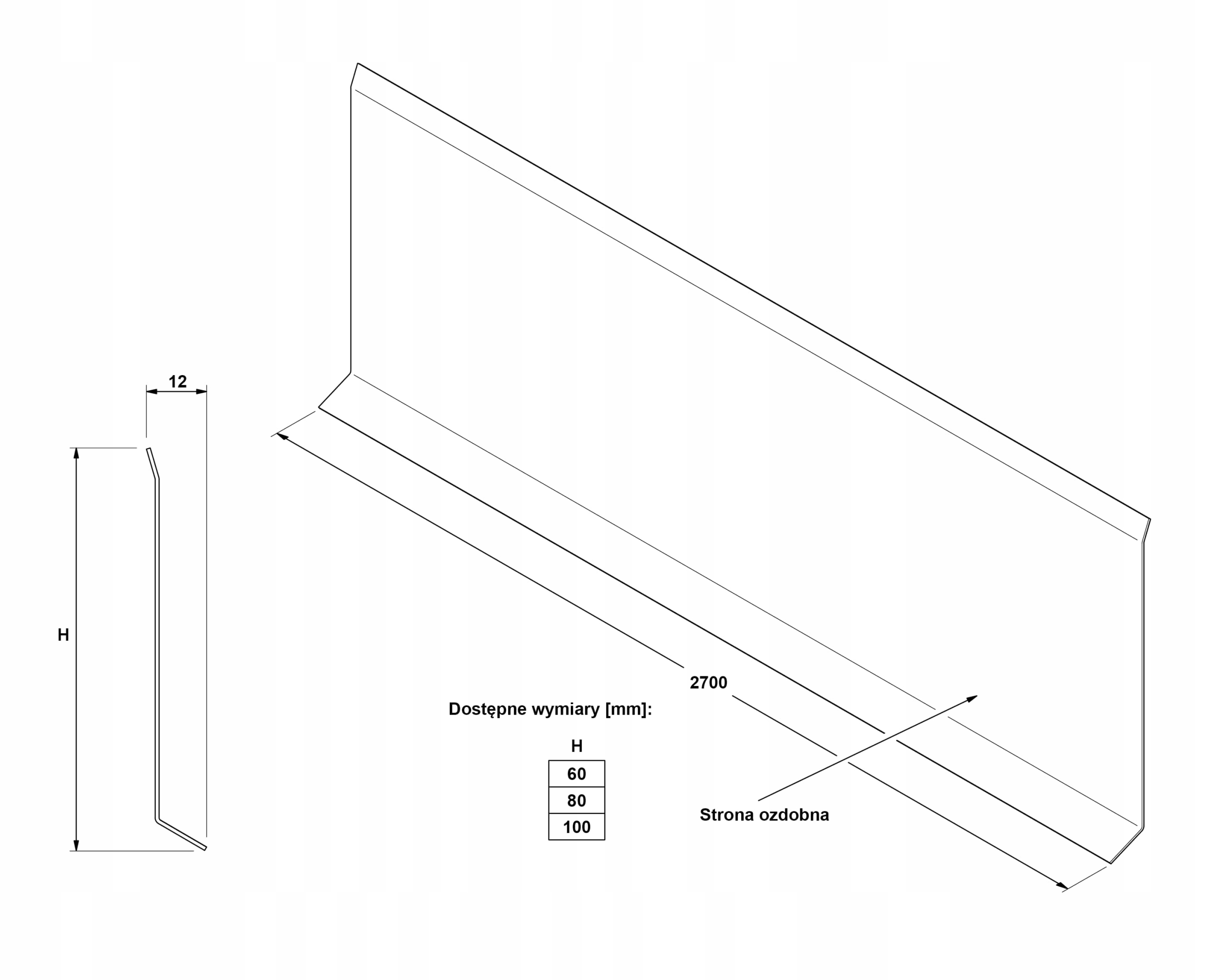 LISTWA PRZYPODŁOGOWA F COKÓŁ ZŁOTY POŁYSK 6cm Długość 270 cm