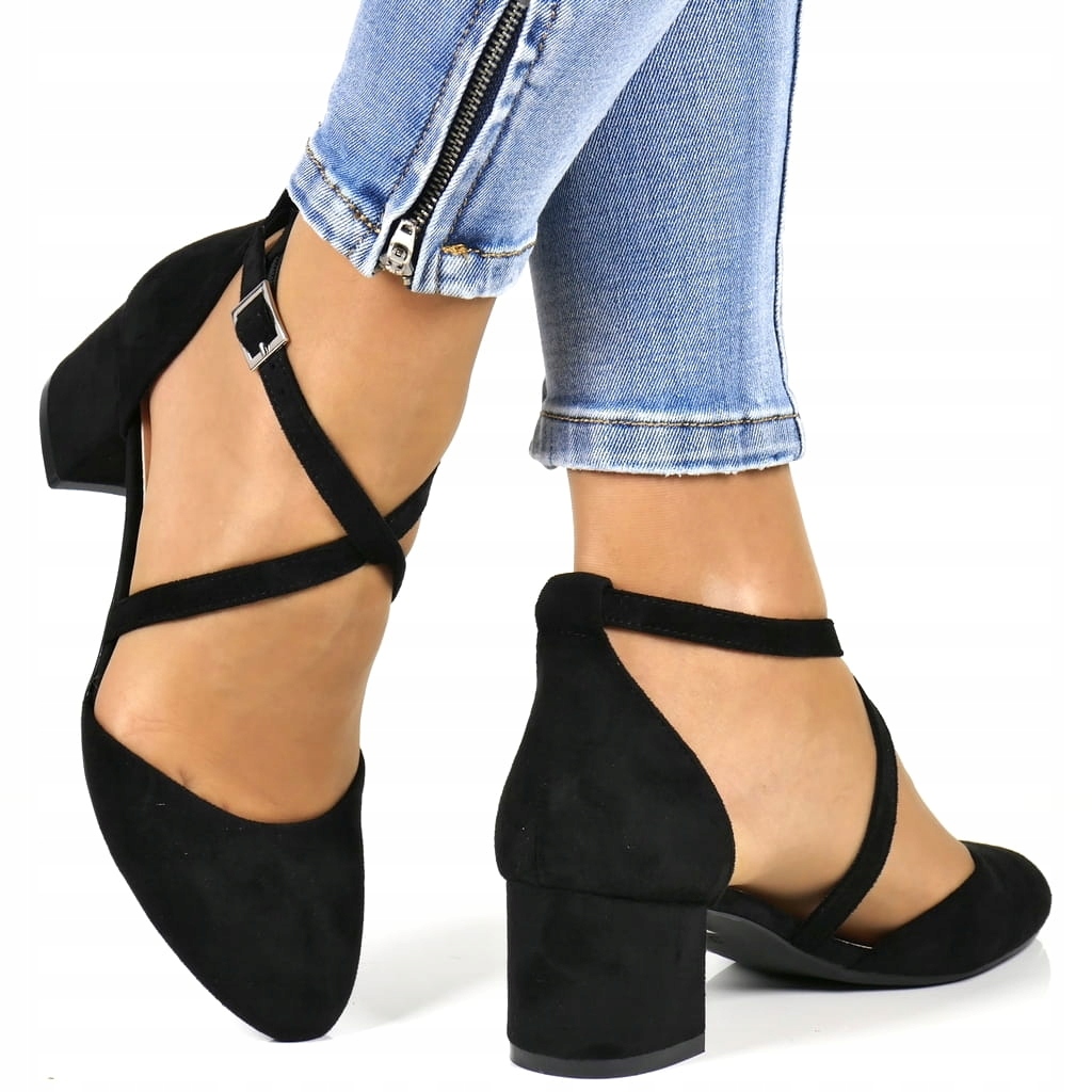 iButy DAMSKIE CZÓŁENKA BUTY NA NISKIM OBCASIE ZAPINANE NA KOSTCE CZARNE EAN (GTIN) 5907546563165