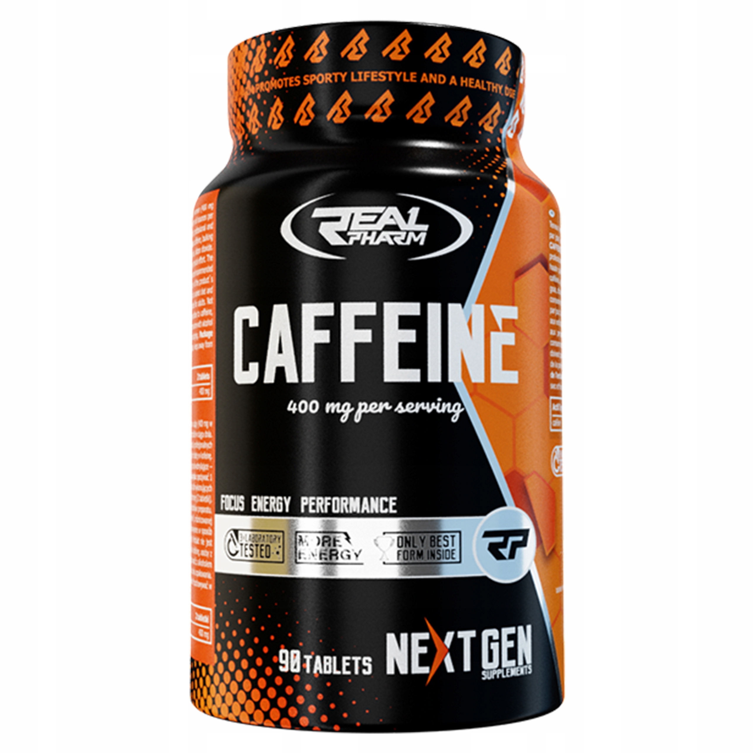 Kofeina REAL PHARM 400mg 90 Tabletek Energia Trening Koncentracja Focus