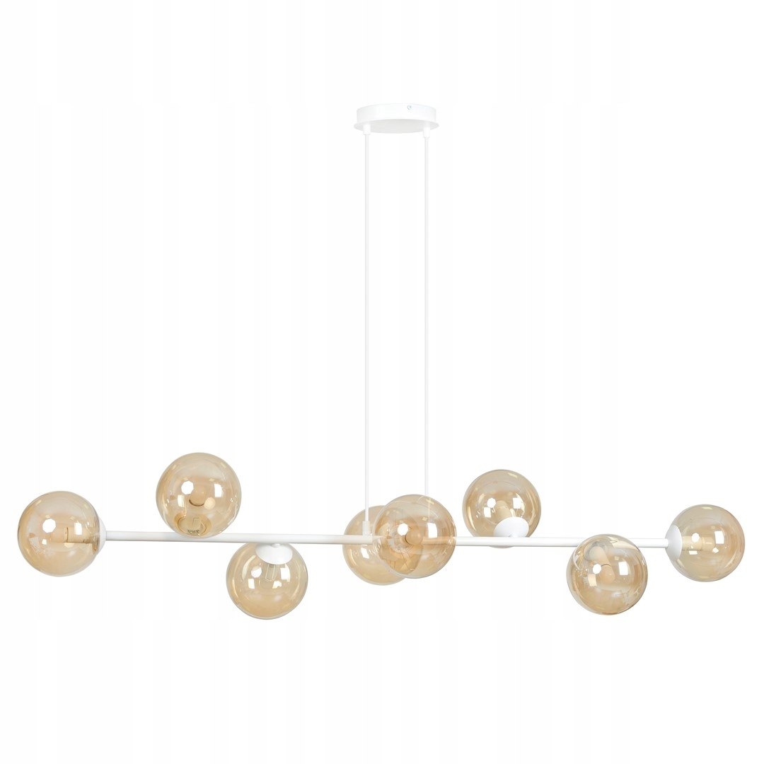Biela závesná lampa Nicea minimalistická, medová, sklenený Klosz 8xE14