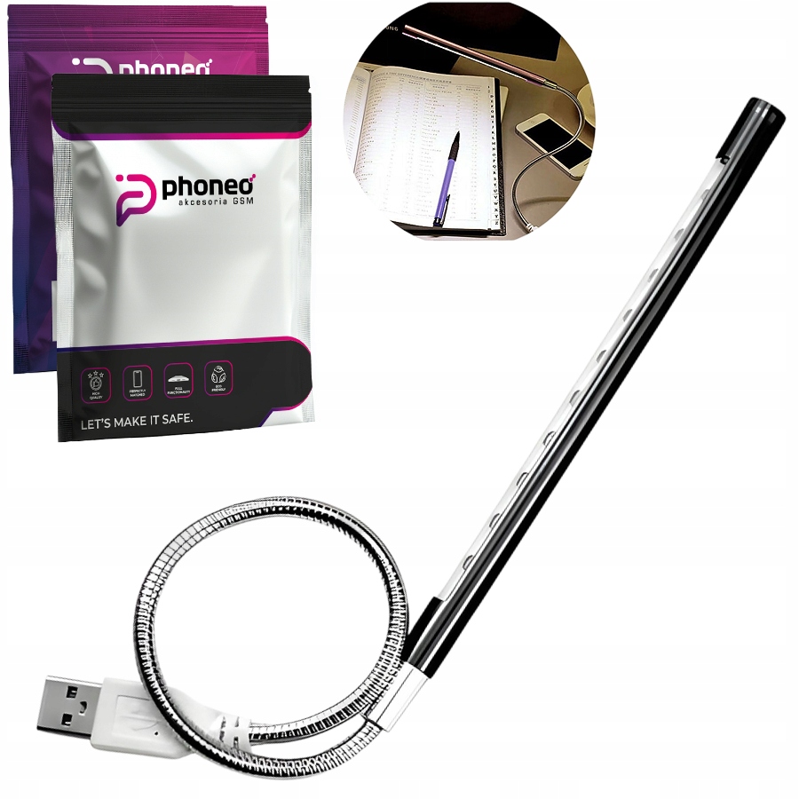 LAMPKA LED ELASTYCZNA na USB do LAPTOPA KOMPUTERA ŁADOWARKI TV CZARNA