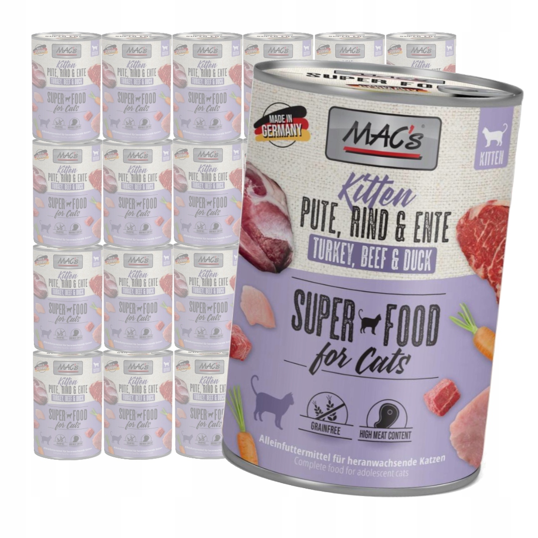 MAC's Kitten Vlhké Krmivo pro koťata Krůta Hovězí kachna 24x400 g