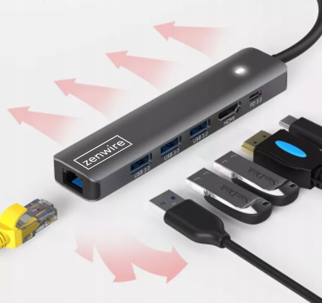 HUB Przejściówka USB-C Adapter 7W1 HDMI 4K USB 3.0 Gigabit Ethernet RJ45 M1 Kod producenta HUB USB-C Ethernet RJ45 Gigabit HDMI LED