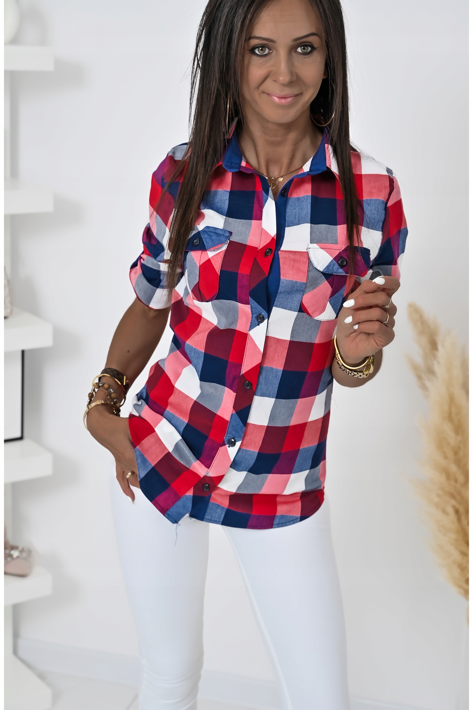 WIOSENNA CASUALOWA KOSZULA W KRATĘ NESSI! WZ.5 S Rękaw długi rękaw