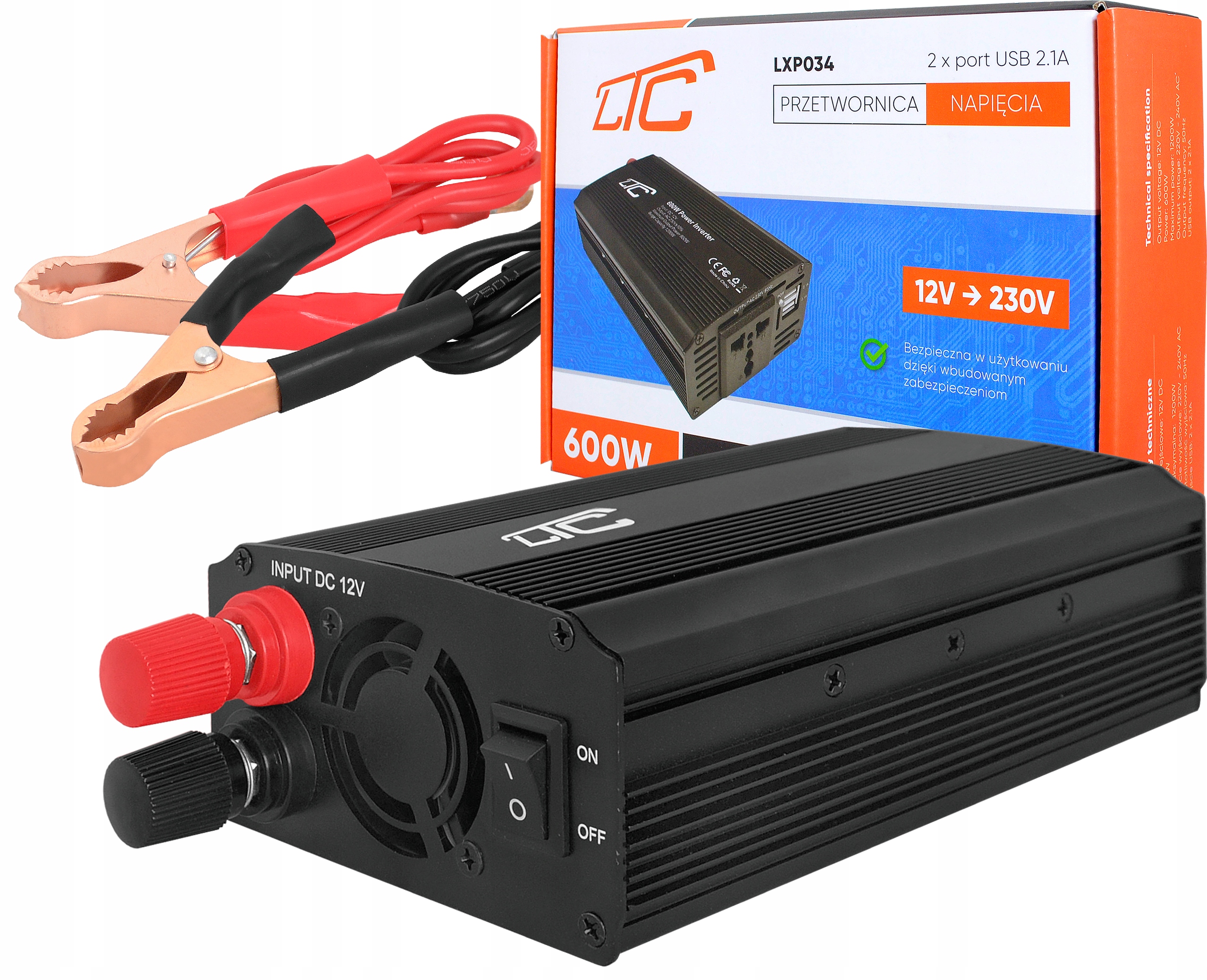 Перетворювач напруги LTC 12V / 230V 600W 2xUSB 2.1 A