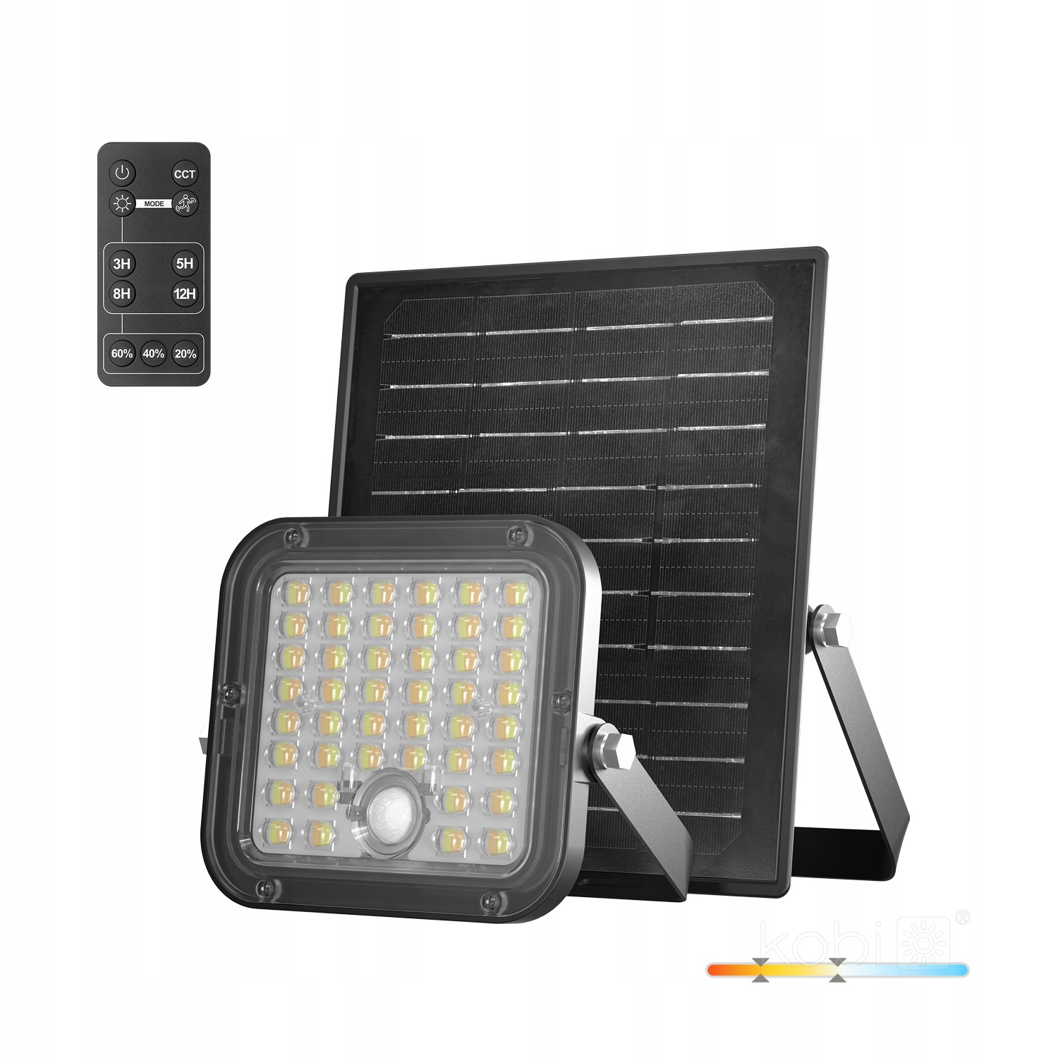 Solární Led reflektor 10W 1500lm 2CCT senzor pohybu dálkový ovladač Kobi