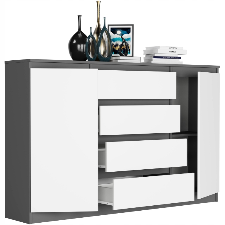 Modna KOMODA 160 SZAFKA 4 SZ. 3 PÓŁKI ANTRACYT MIX R160S4