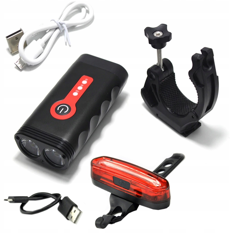 LAMPKA ROWEROWA LED PRZÓD 1800 LUMENÓW MOCNA + TYŁ Marka Retoo