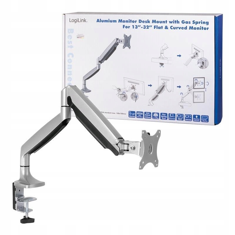 Uchwyt do monitora Lcd/led LogiLink aluminiowy, Vesa 100x100, 13-32"