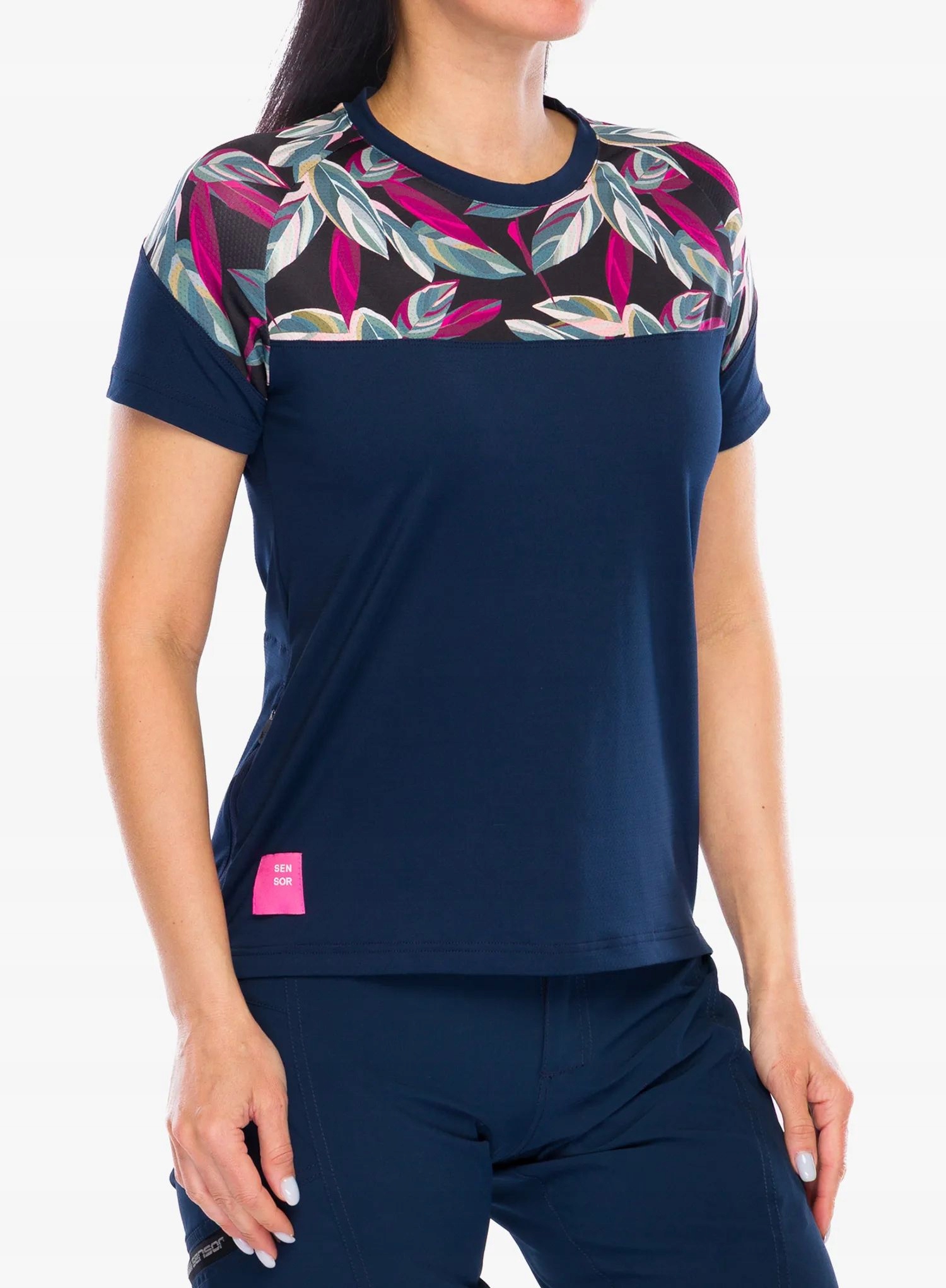 Koszulka rowerowa damska Sensor Helium Jersey Ss deep blue/leaves M