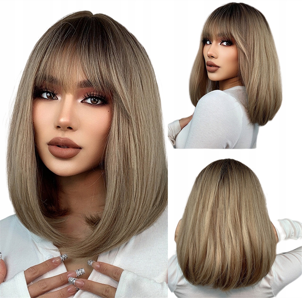 Paruka Světle hnědá s ofinou, přirozený efekt