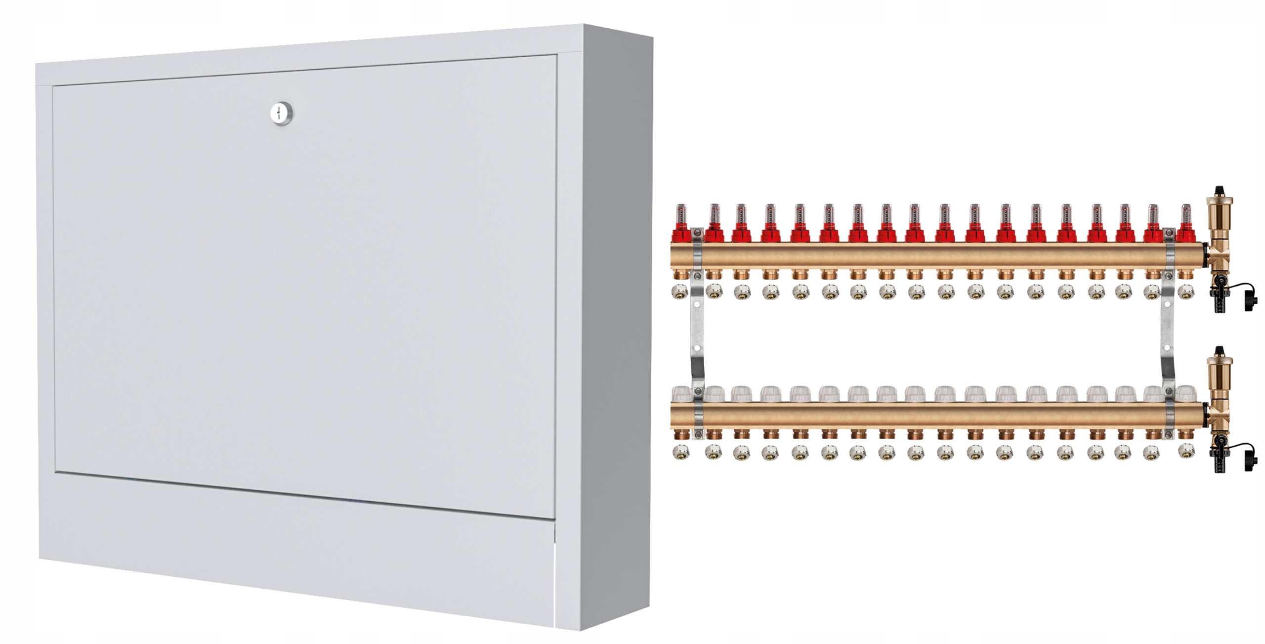Mosazný Rozdělovač 18 Sekcí Spojky Nástěnná Skříňka