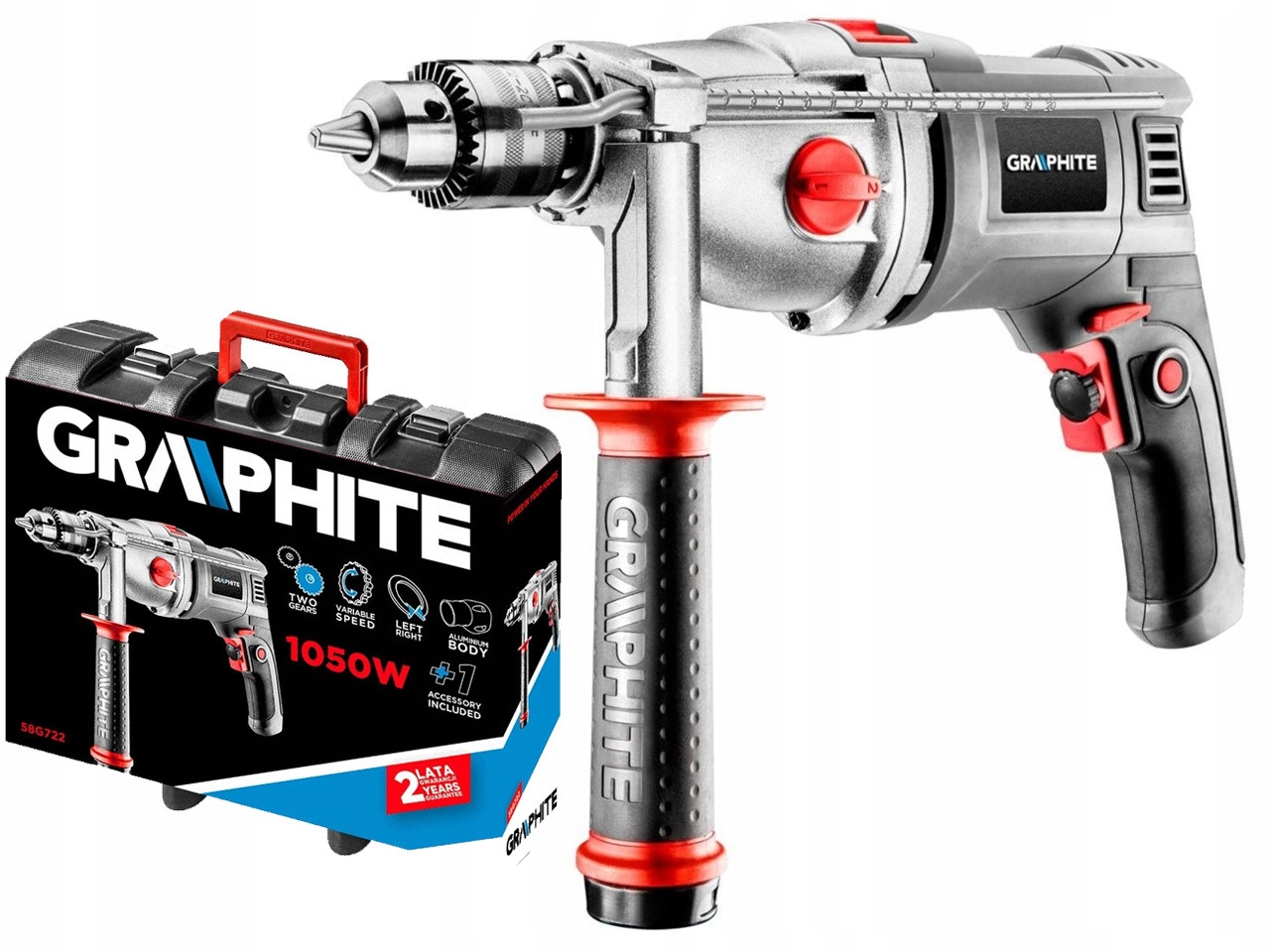 

Graphite Wiertarka Udarowa Dwubiegowa 58G722 1050W