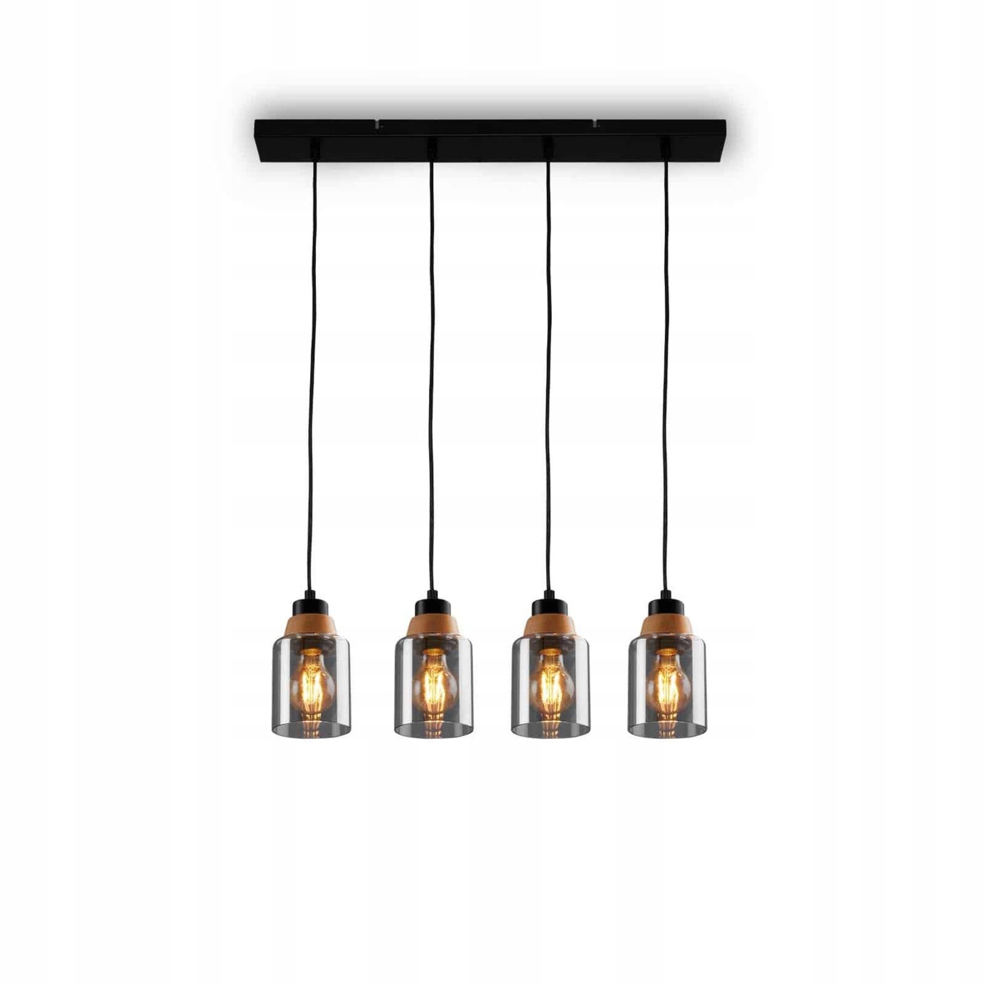 Briloner závesné svietidlo 120 cm, 4x E27, dymové sklo, drevo, čierna