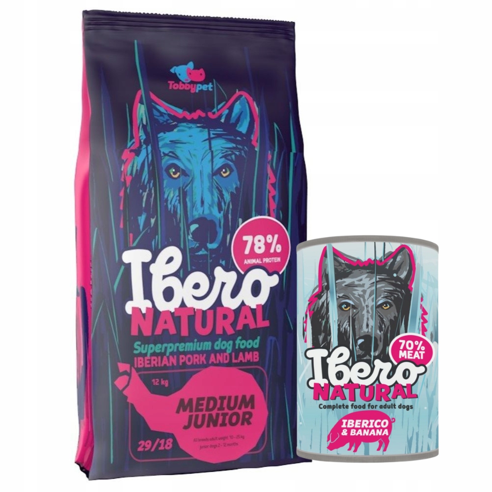 Levně Balíček pro štěňata: Ibero Medium Junior 3 kg Iberico & Banana 400 g
