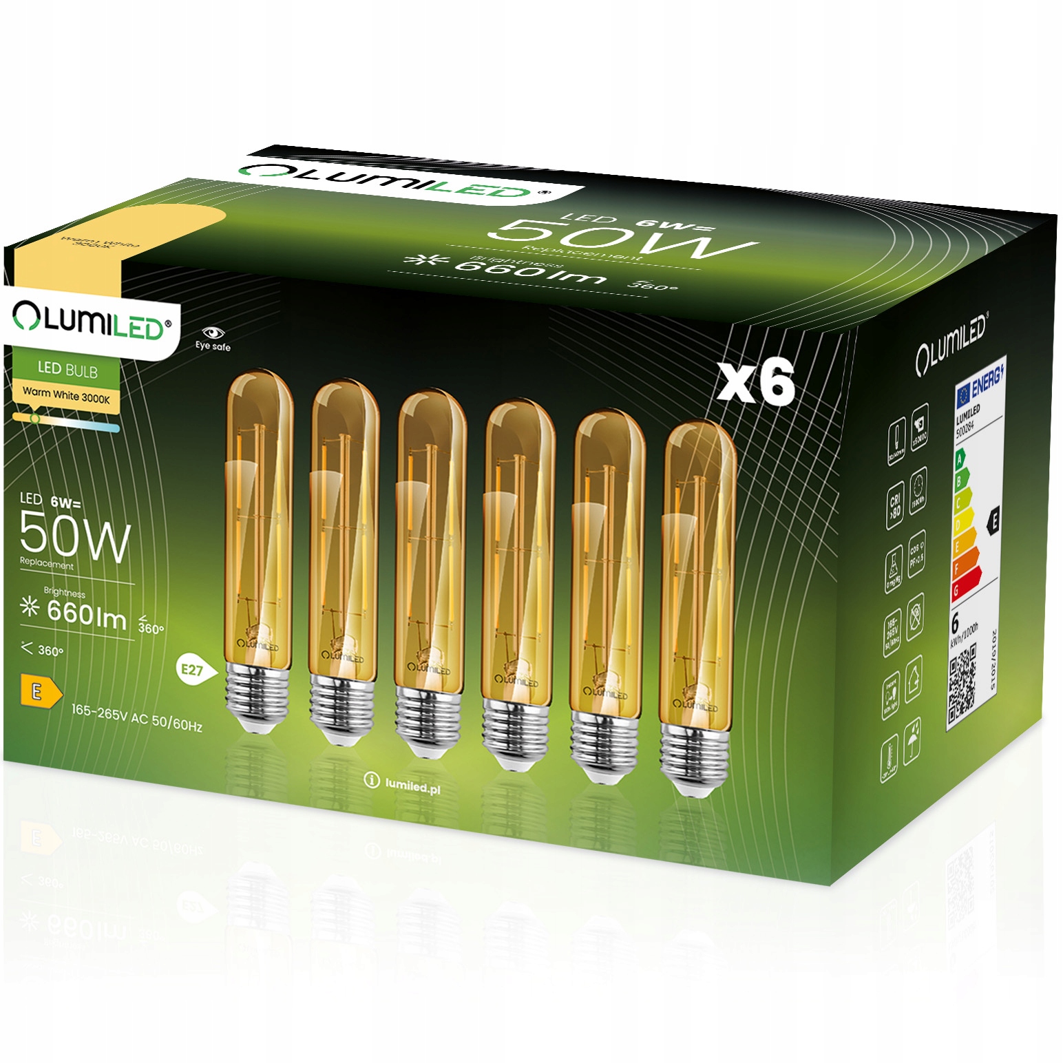 6X Żarówka LED E27 TUBA T30 6W = 50W 2200K LUMILED