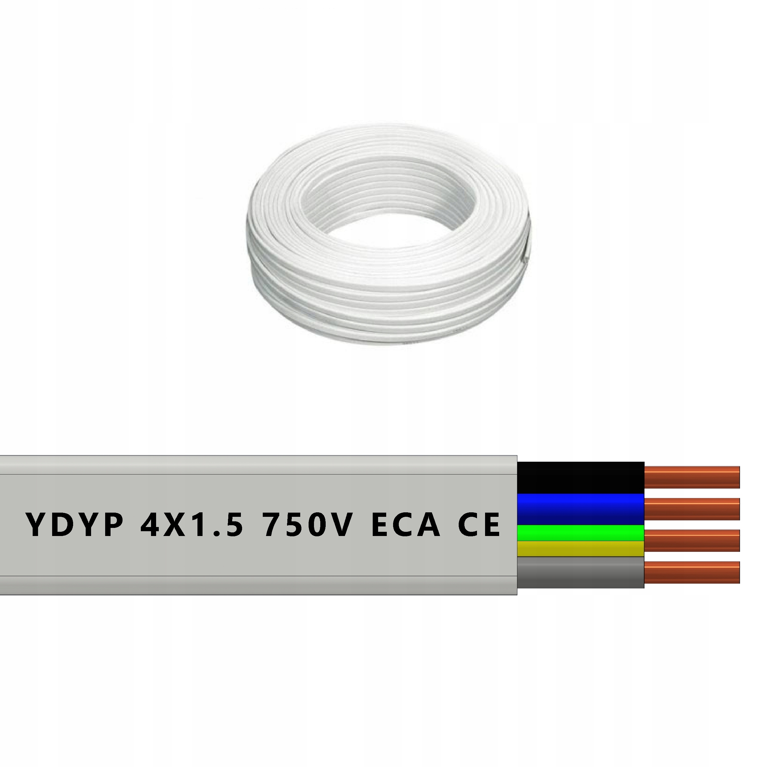 

Polski Przewód Kabel Ydyp 4x1,5 750V Płaski ZEIT1m