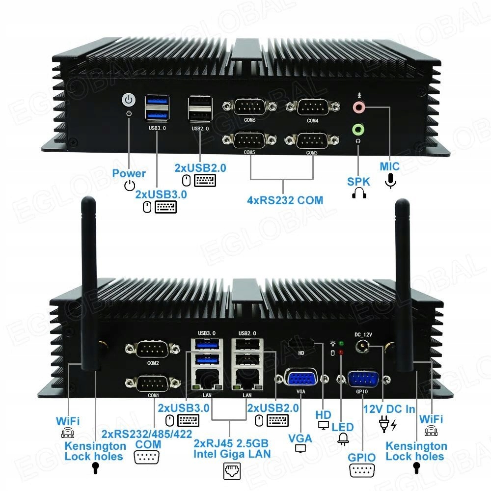 Komputer przemysłowy Fanless COM GPIO LAN VGA Komunikacja Wi-Fi
