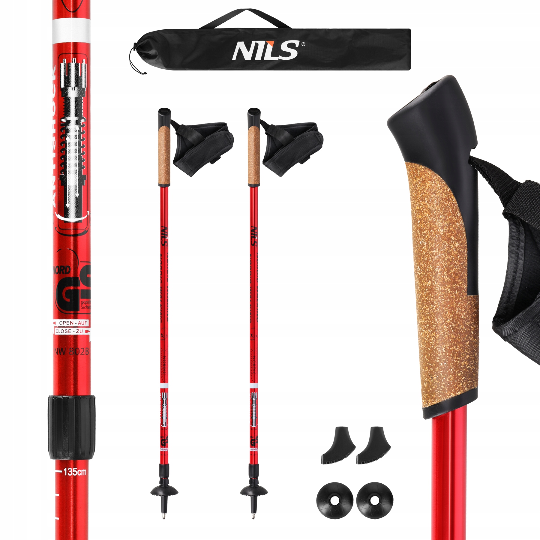 Kijki nordic walking dwusegmentowe 86-140cm anti-shock Nils