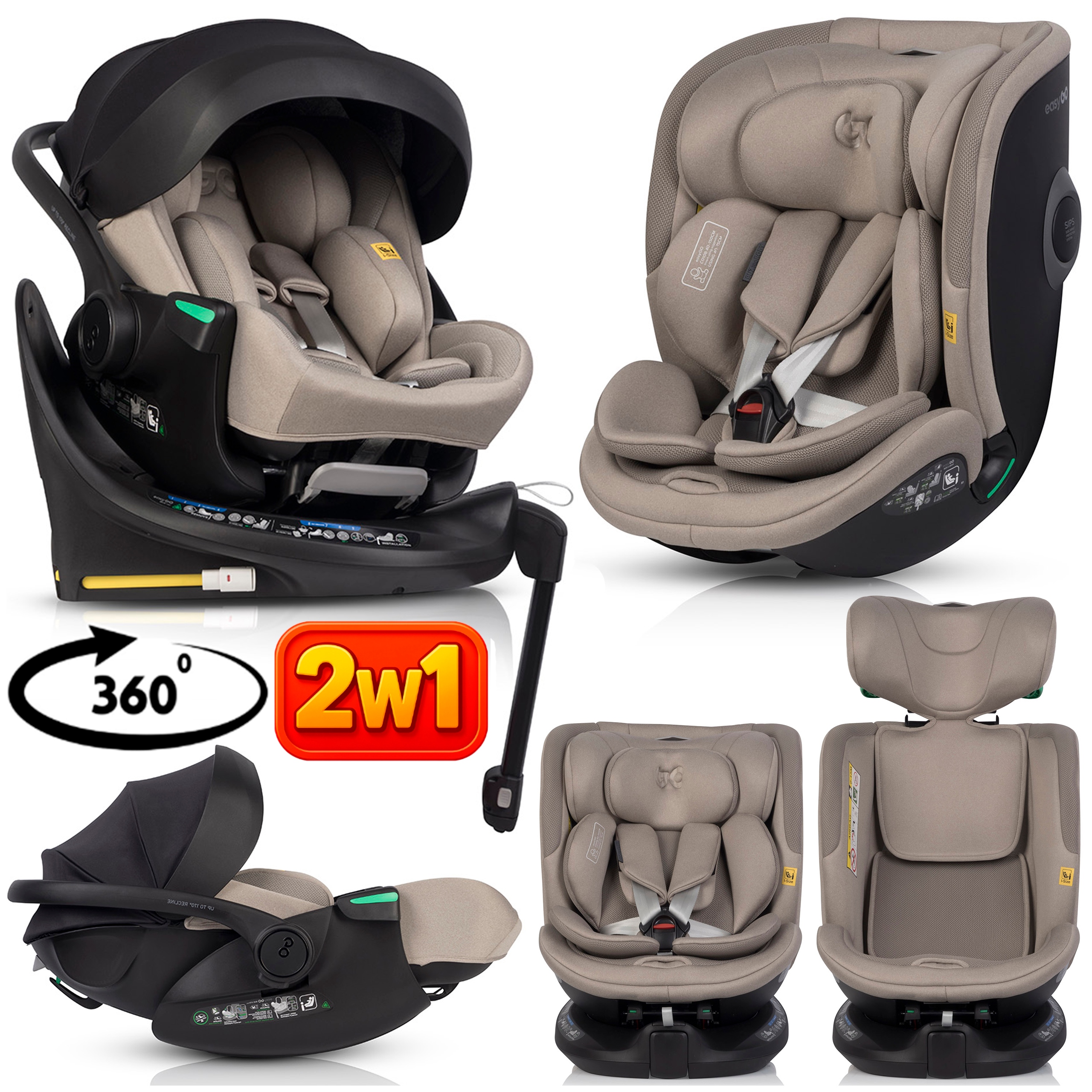 2x Fotelik Samochodowy Obrotowy Zestaw Baza Isofix 20x Regulacja 0-36 Kg